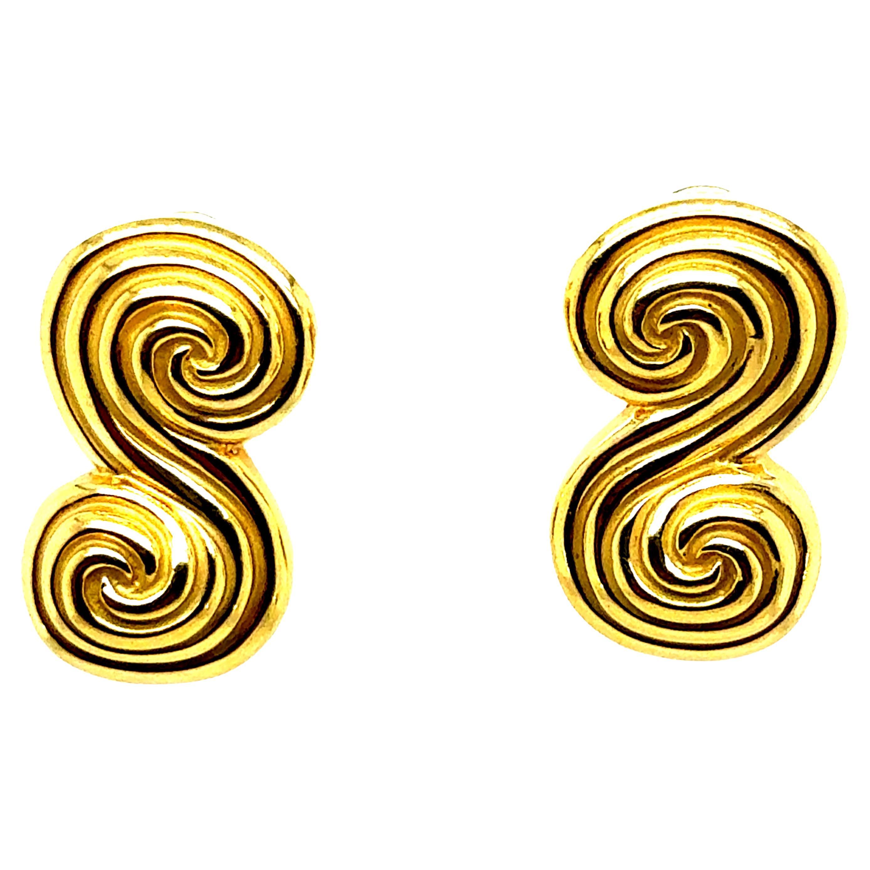 Retro Gold Original Tiffany and Company Spiro Statement Earrings, Circa 1990