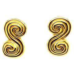 Retro Gold Original Tiffany and Company Spiro Statement Earrings, Circa 1990