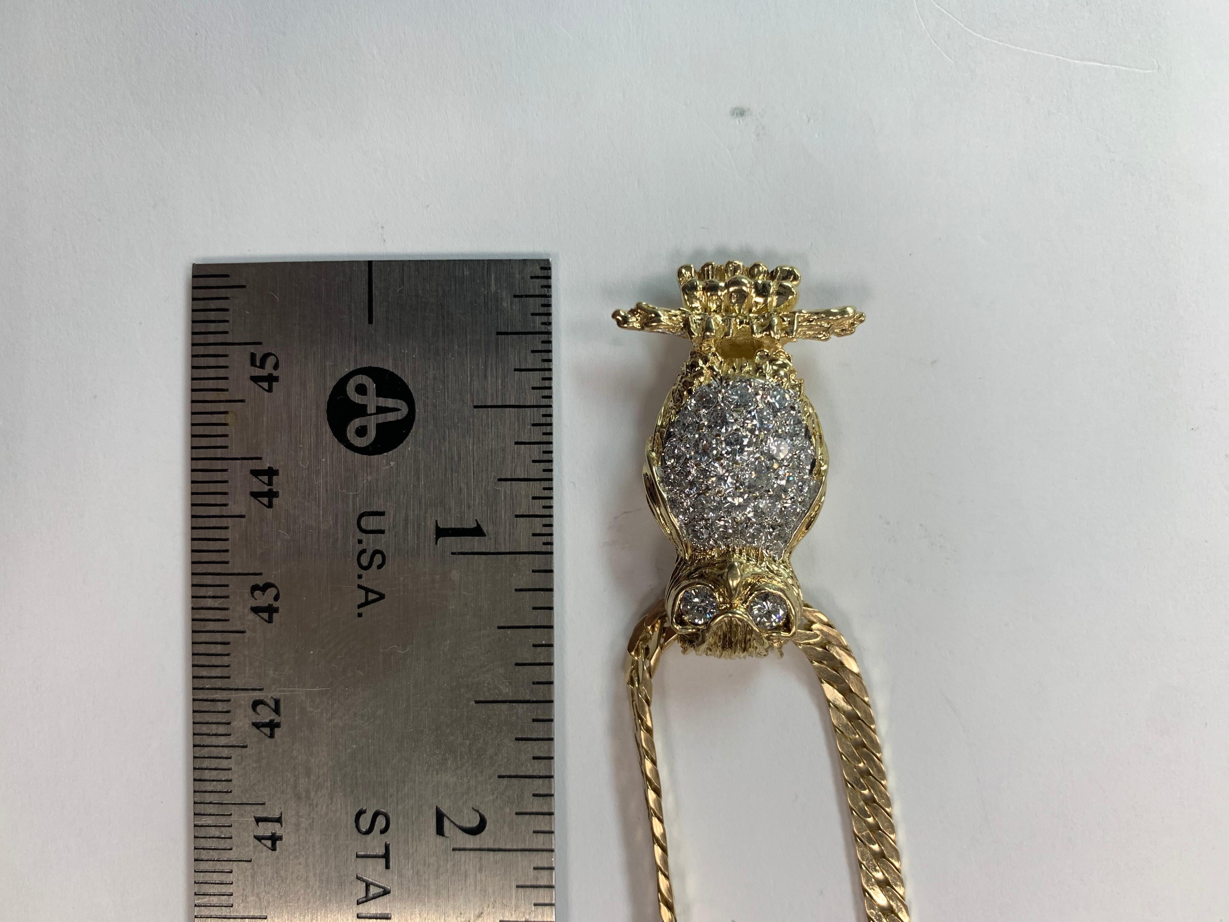 Retro Gold Owl 1 Carat Natural Colorless Diamond Necklace Pendant, circa 1960 4
