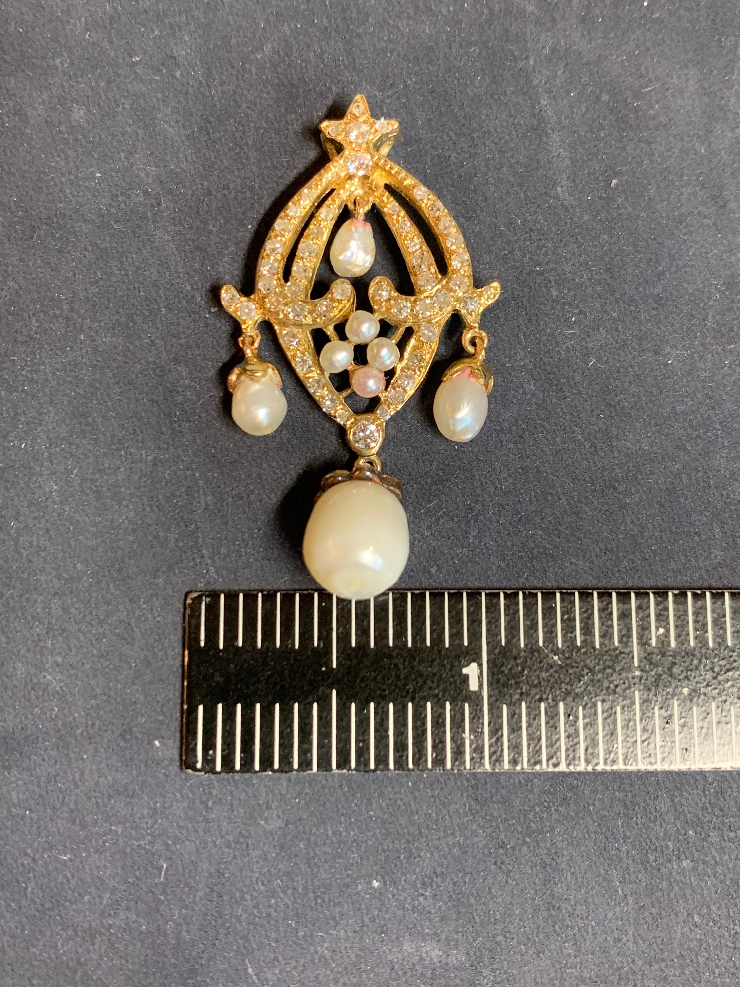 Retro Gold Pendant 0.70 Carat Natural Round Diamond Abd Pearl, circa 1950 For Sale 6