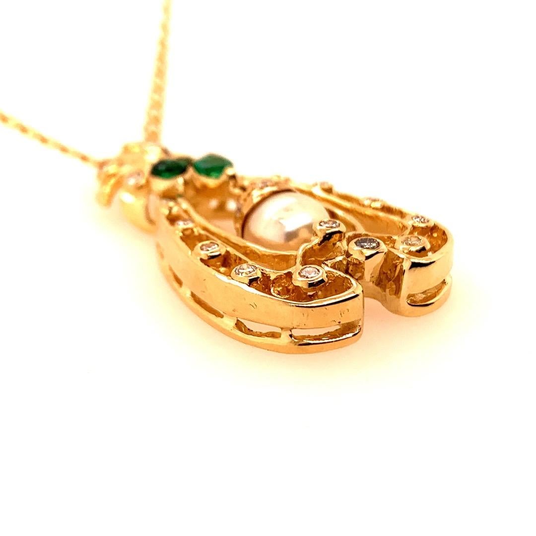 Retro Gold Anhänger 1,75 Karat natürlicher kolumbianischer Smaragd Edelstein & Diamant um 1960 Damen im Angebot