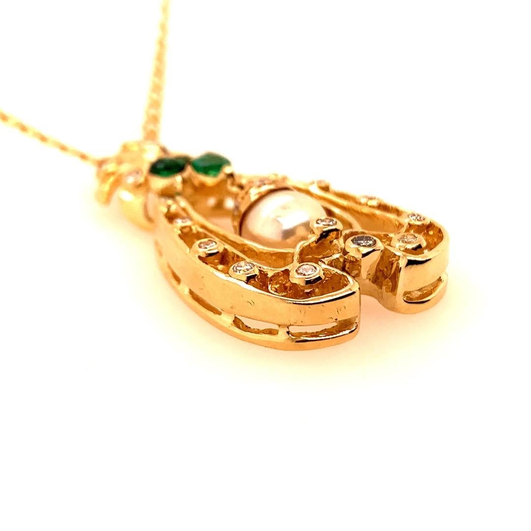 Women's Retro Gold Pendant 1.75 Carat Natural Colombian Emerald Gem & Diamond circa 1960 For Sale