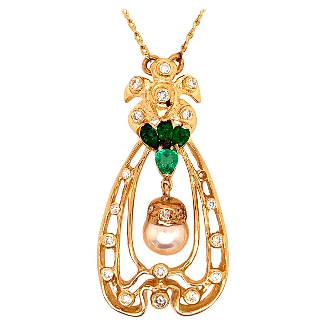 Retro Gold Pendant 1.75 Carat Natural Colombian Emerald Gem & Diamond circa 1960 For Sale