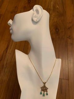 Retro Gold Pendant 1.80 Carat Natural Diamond and Emerald Gem Stone, circa 1960