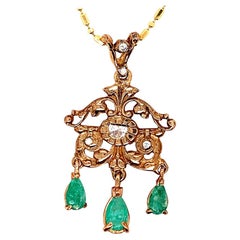 Vintage Gold Pendant 1.80 Carat Natural Diamond and Emerald Gem Stone, circa 1960