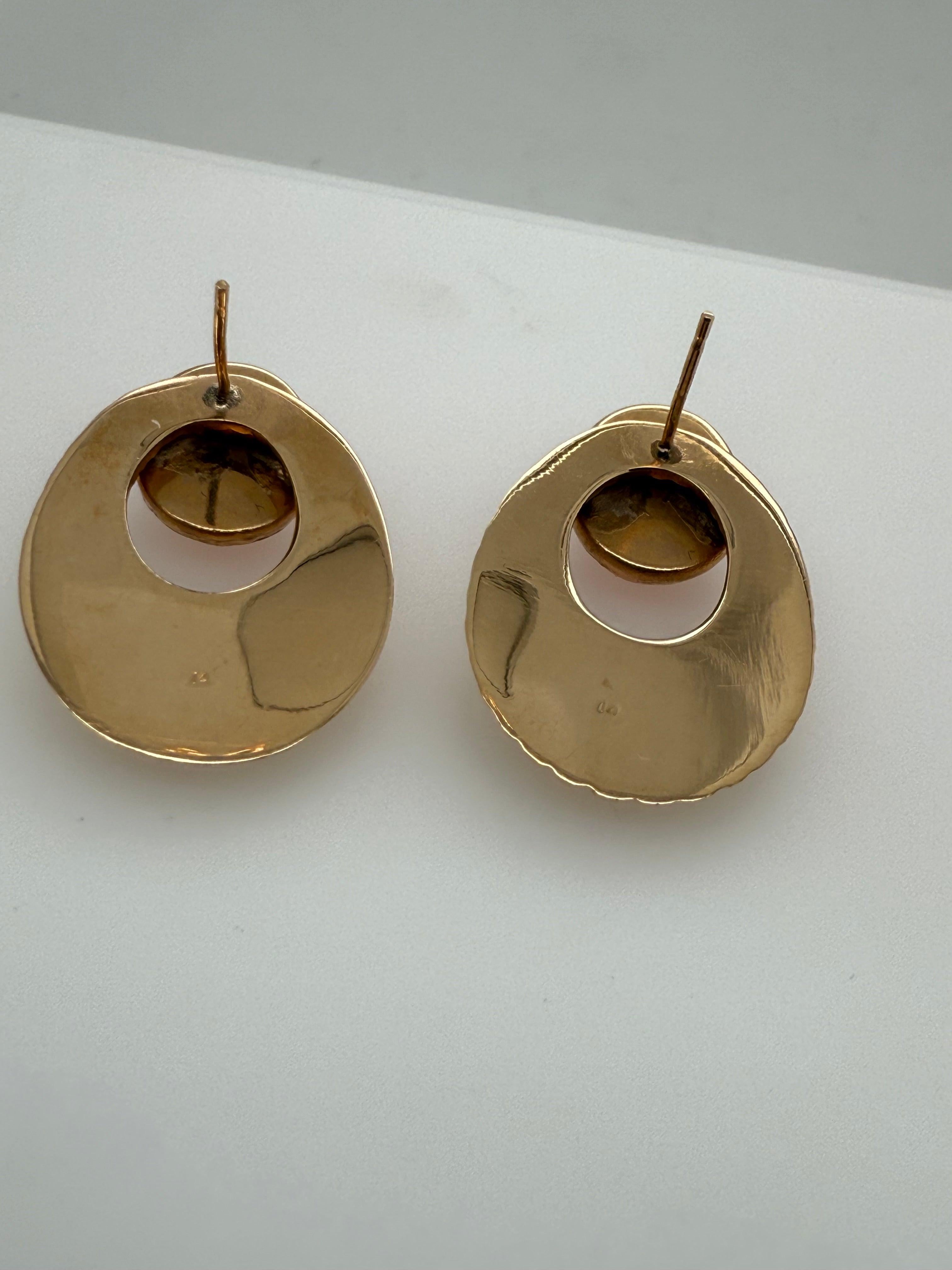 Women's Retro Gold Pink Coral Cabochon Statement Earrings, Circa 1970 For Sale
