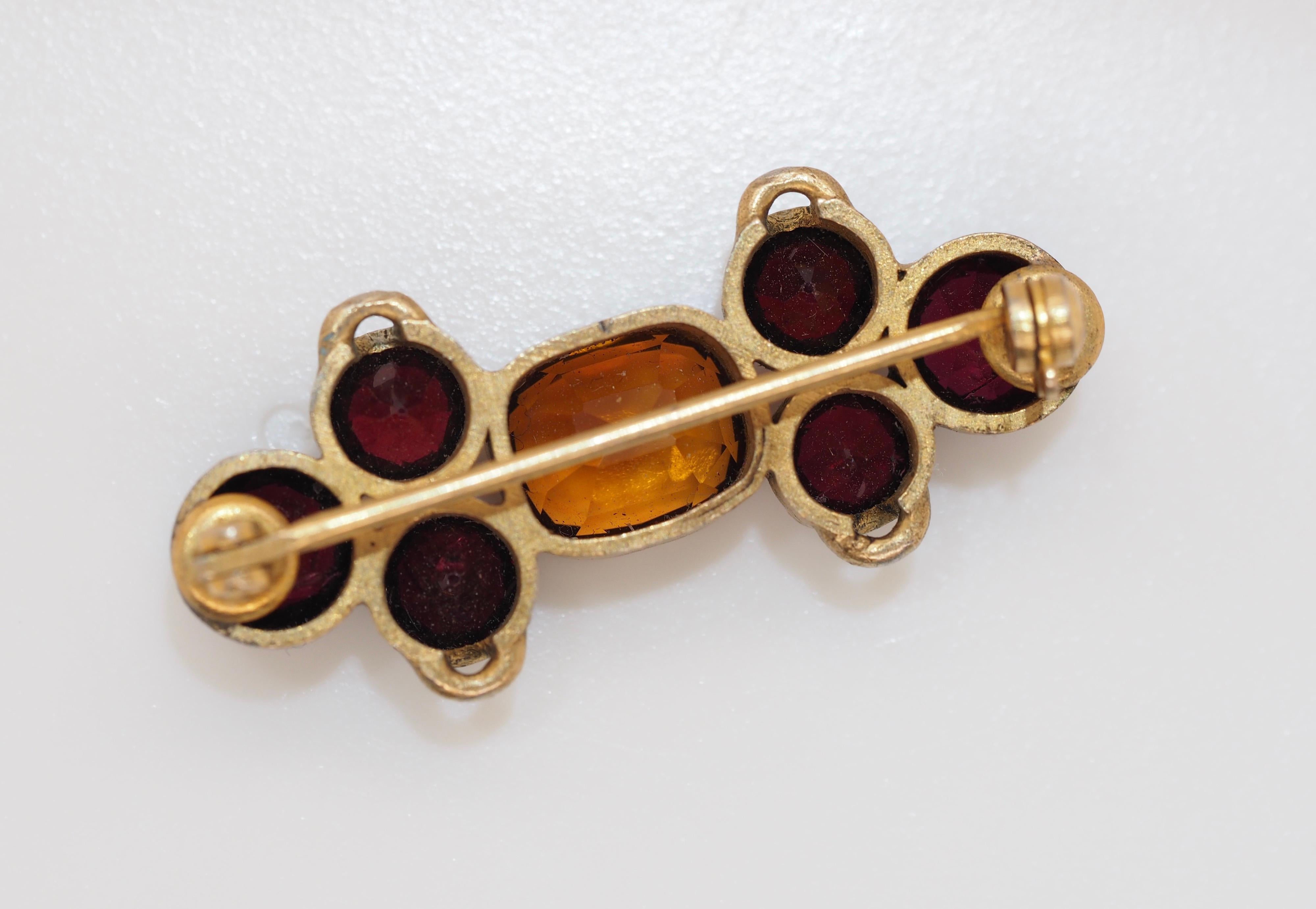 Oval Cut Retro Gold-Plated Brooch/Sliding Pendant with Citrine and Rhodolite Garnets