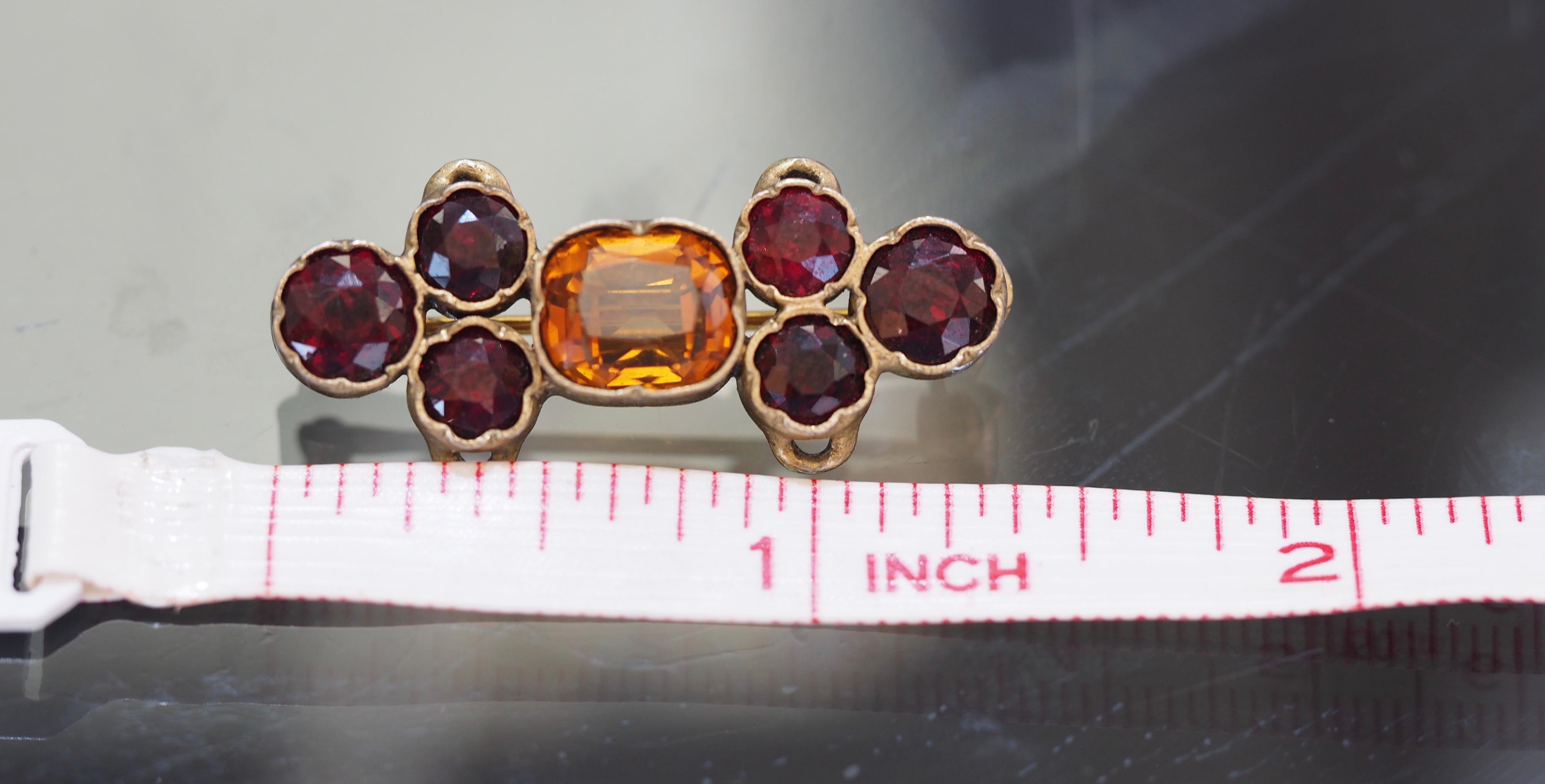 Retro Gold-Plated Brooch/Sliding Pendant with Citrine and Rhodolite Garnets In Good Condition In Addison, TX