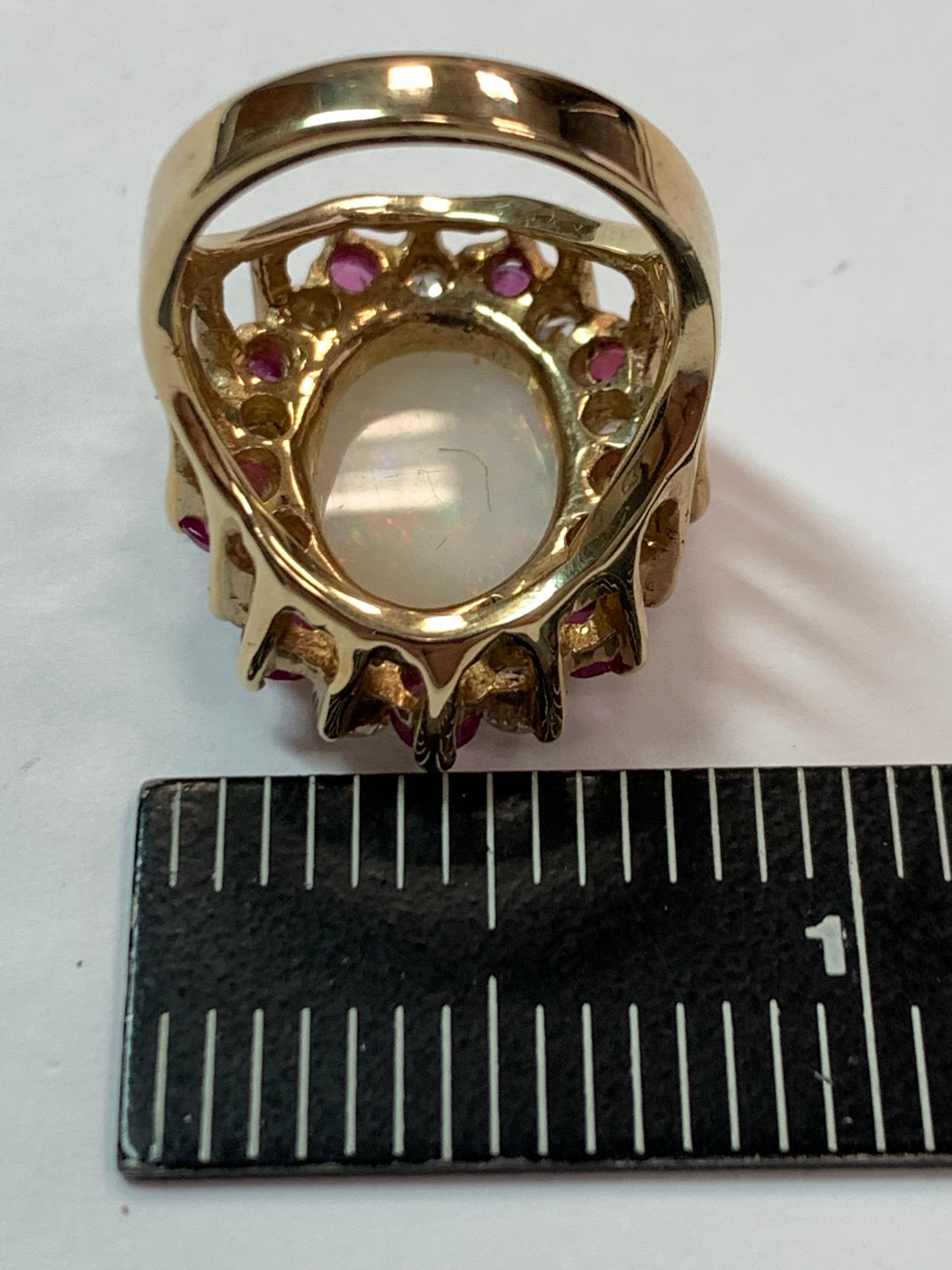 Retro Gold Ring Approx 6.22 Carat Natural Opal Diamond Ruby Gem Stone circa 1960 For Sale 3