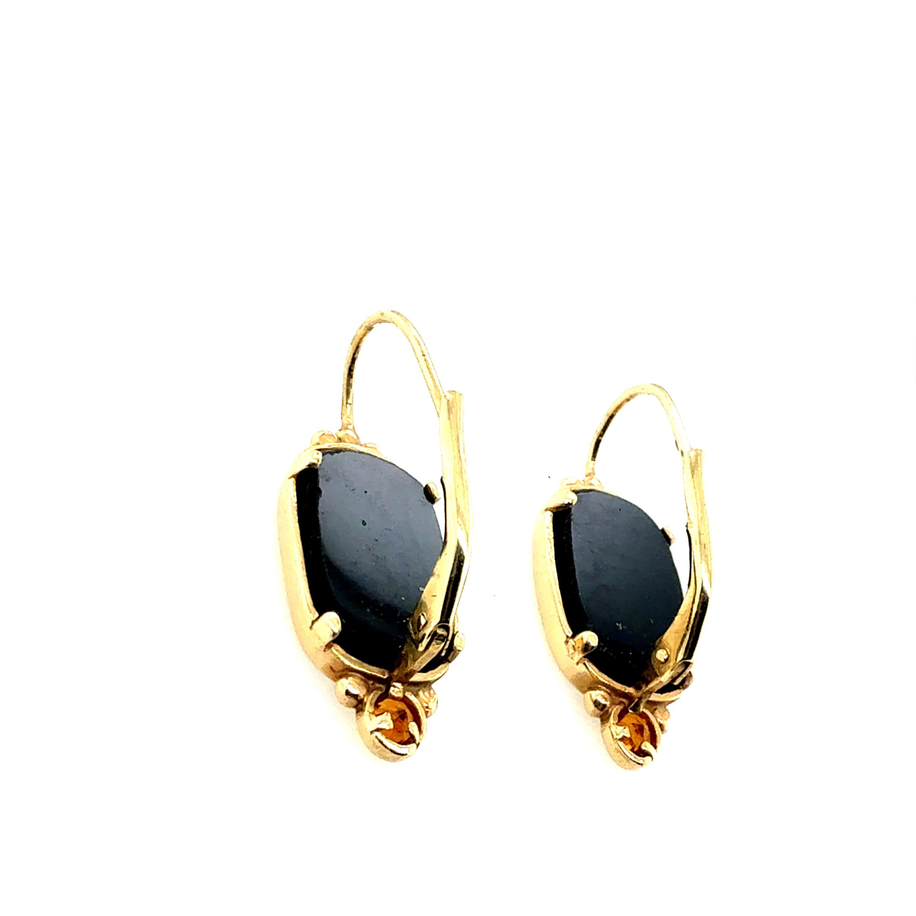 Retro Gold Römischer Schwarzer Onyx Intaglio-Ohrringe mit Citrin 1985 für Damen oder Herren im Angebot
