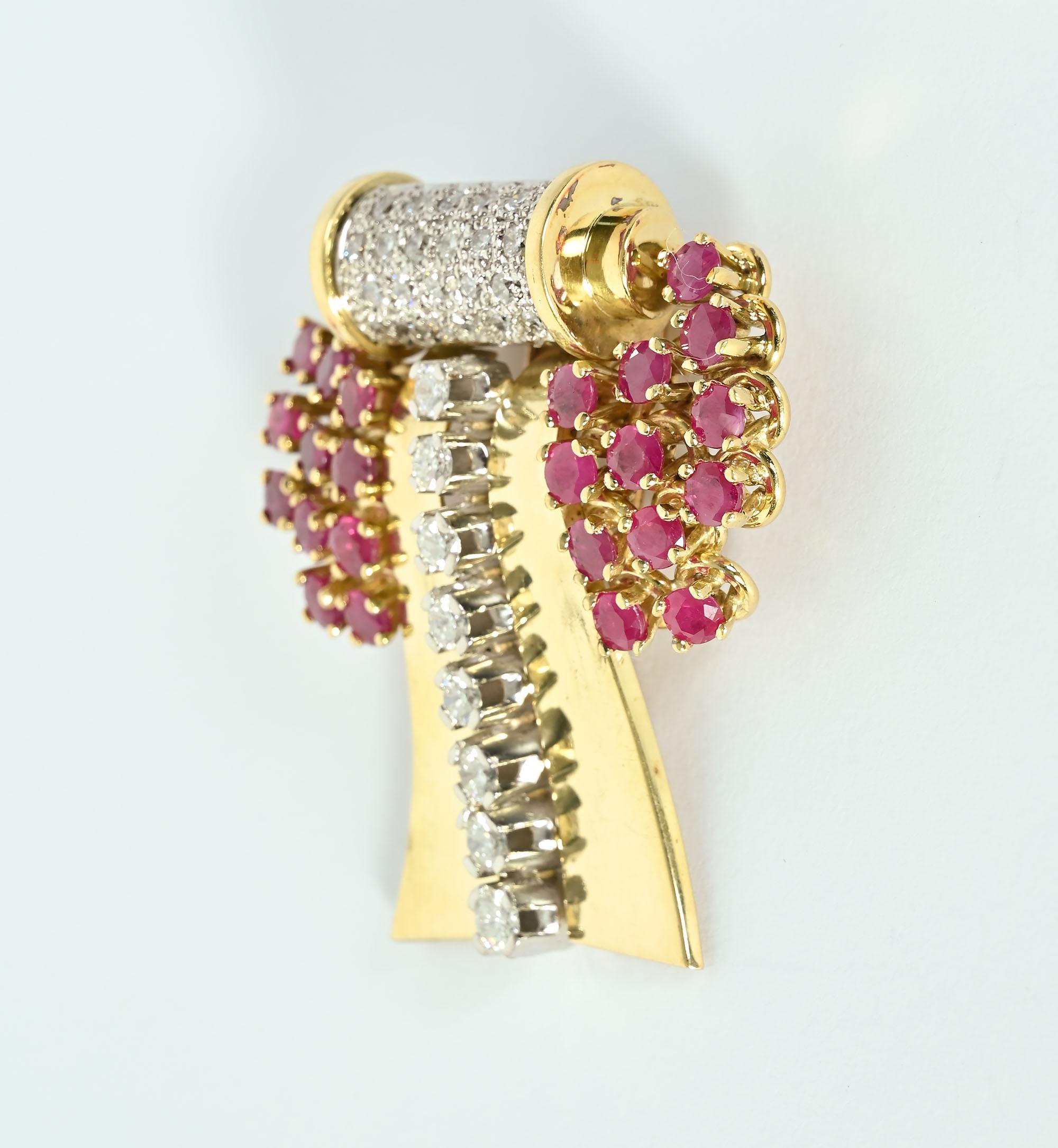 Brilliant Cut Retro Gold, Ruby and Diamond Bracelet For Sale