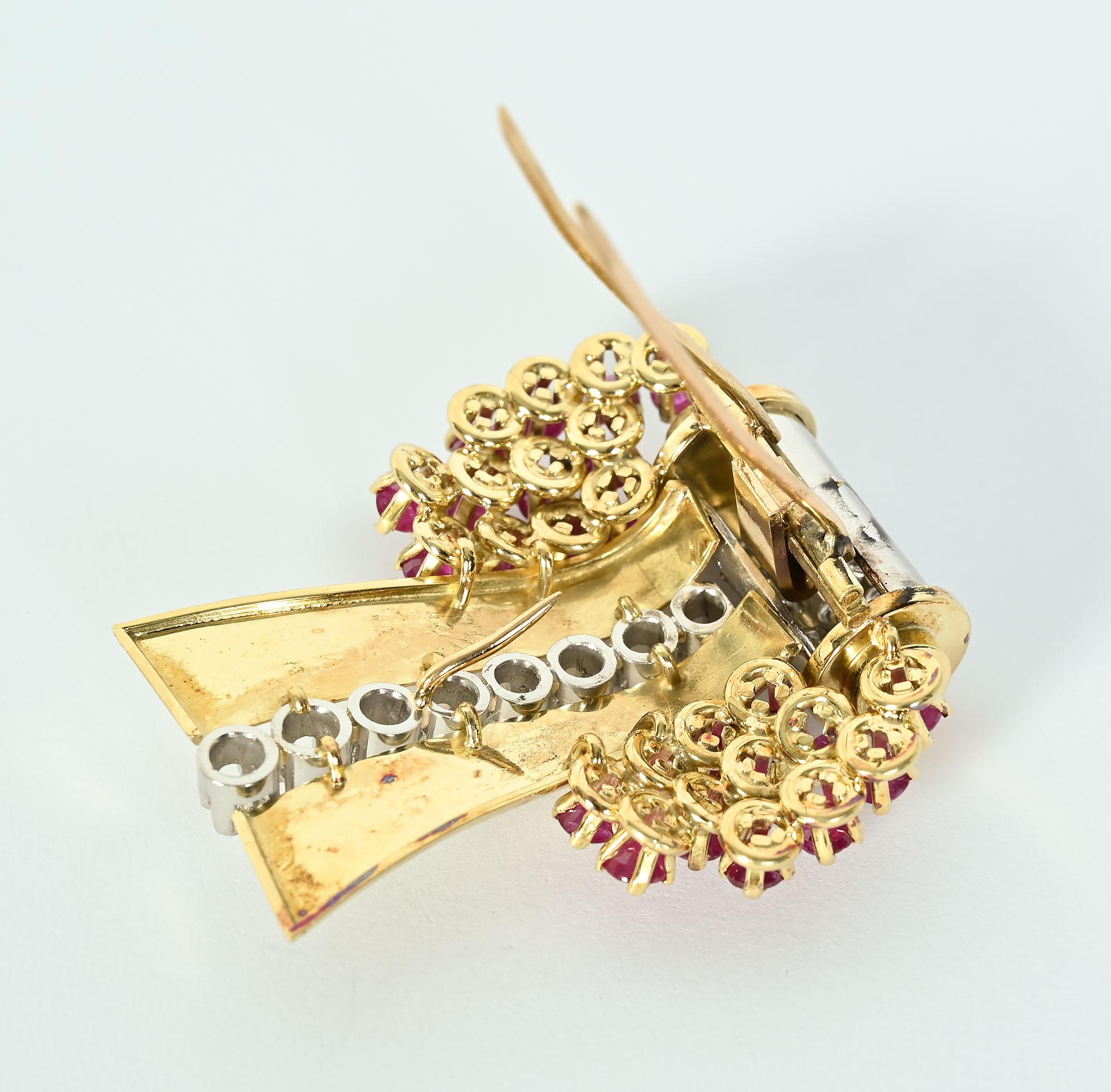 Retro Gold, Ruby and Diamond Bracelet In Excellent Condition In Darnestown, MD