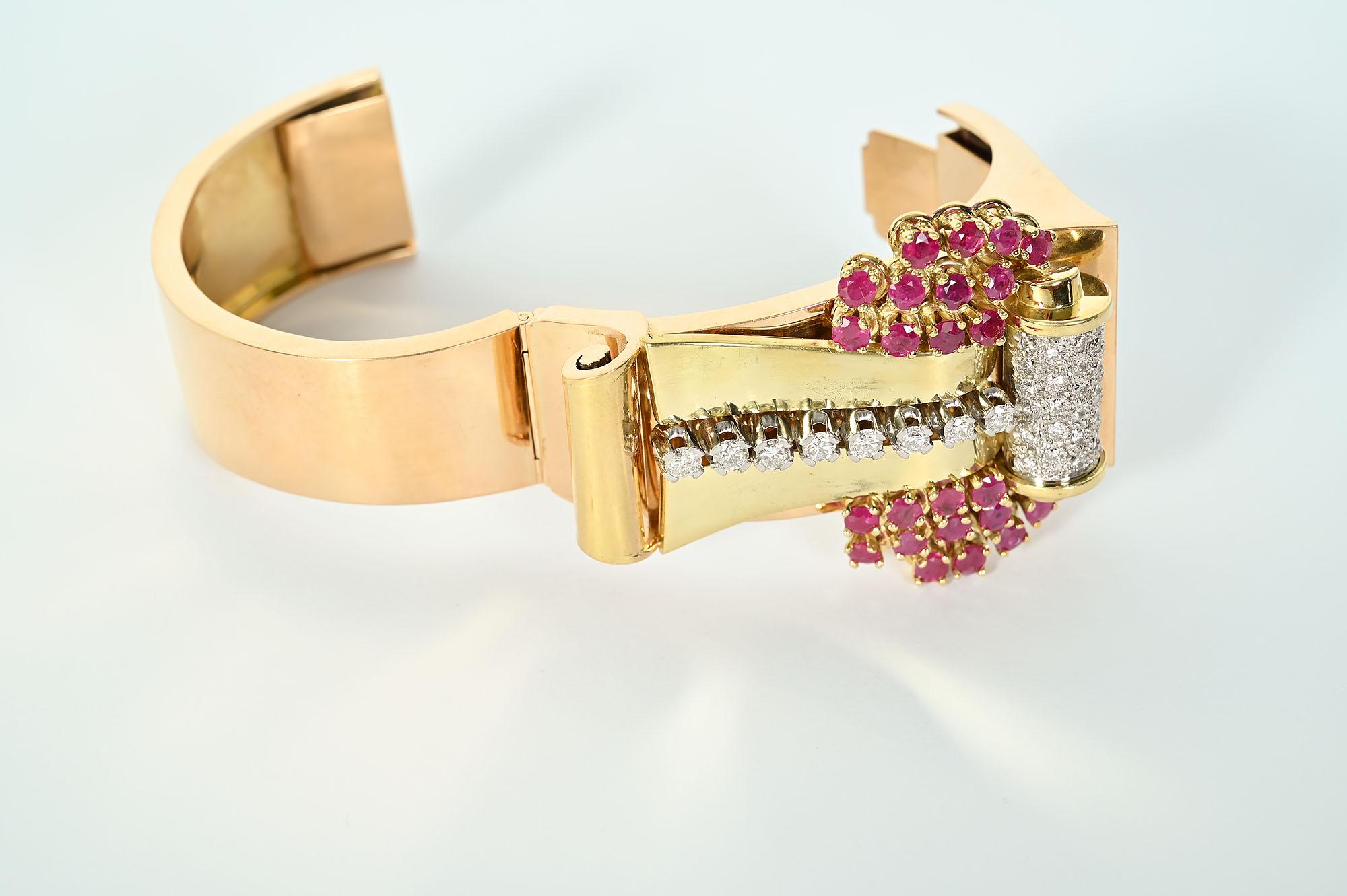 Women's Retro Gold, Ruby and Diamond Bracelet