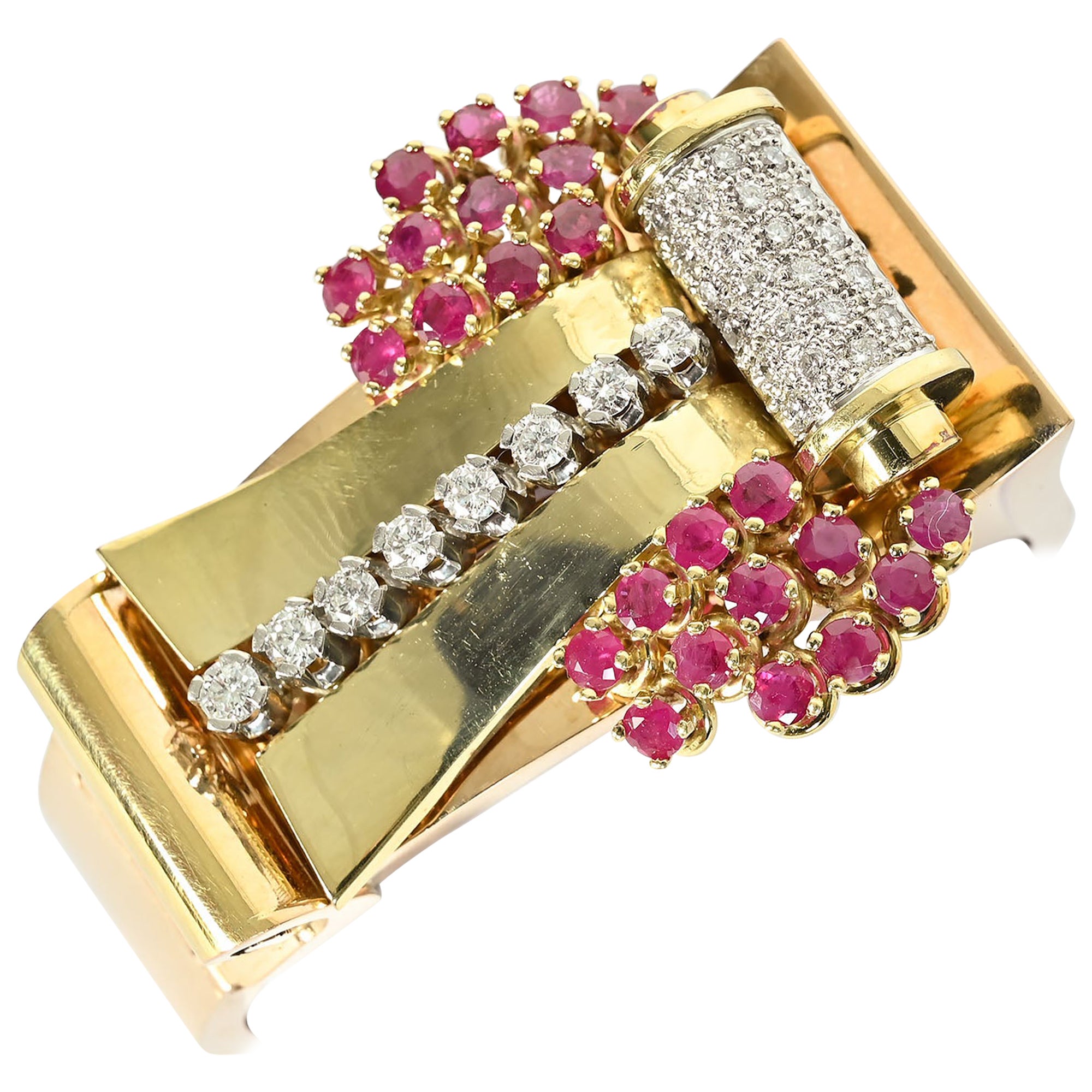 Bracelet rétro en or, rubis et diamants