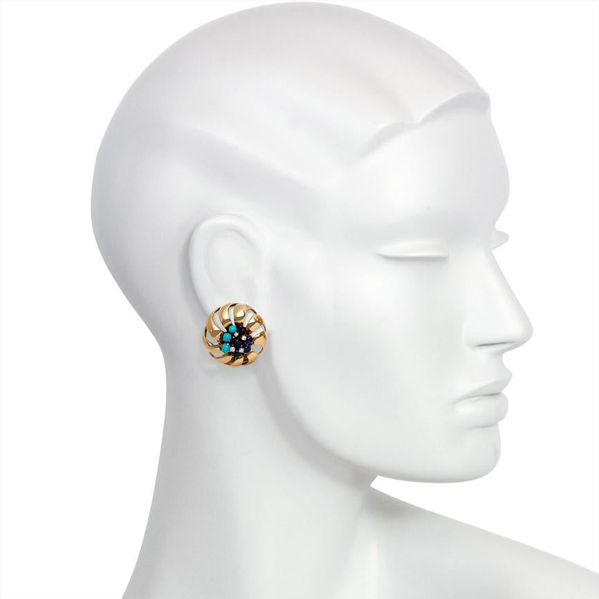 Women's Retro Gold, Sapphire, Turquoise and Diamond Earrings