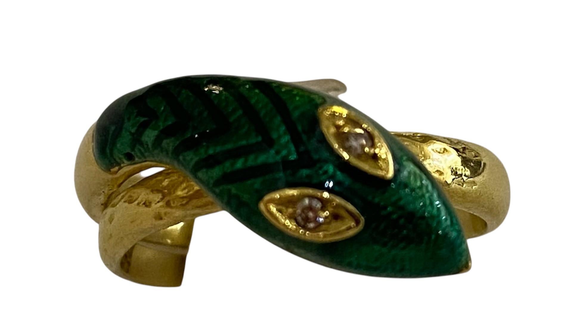 Art Nouveau Gold Serpent Ring with Diamonds and Enamel For Sale 1