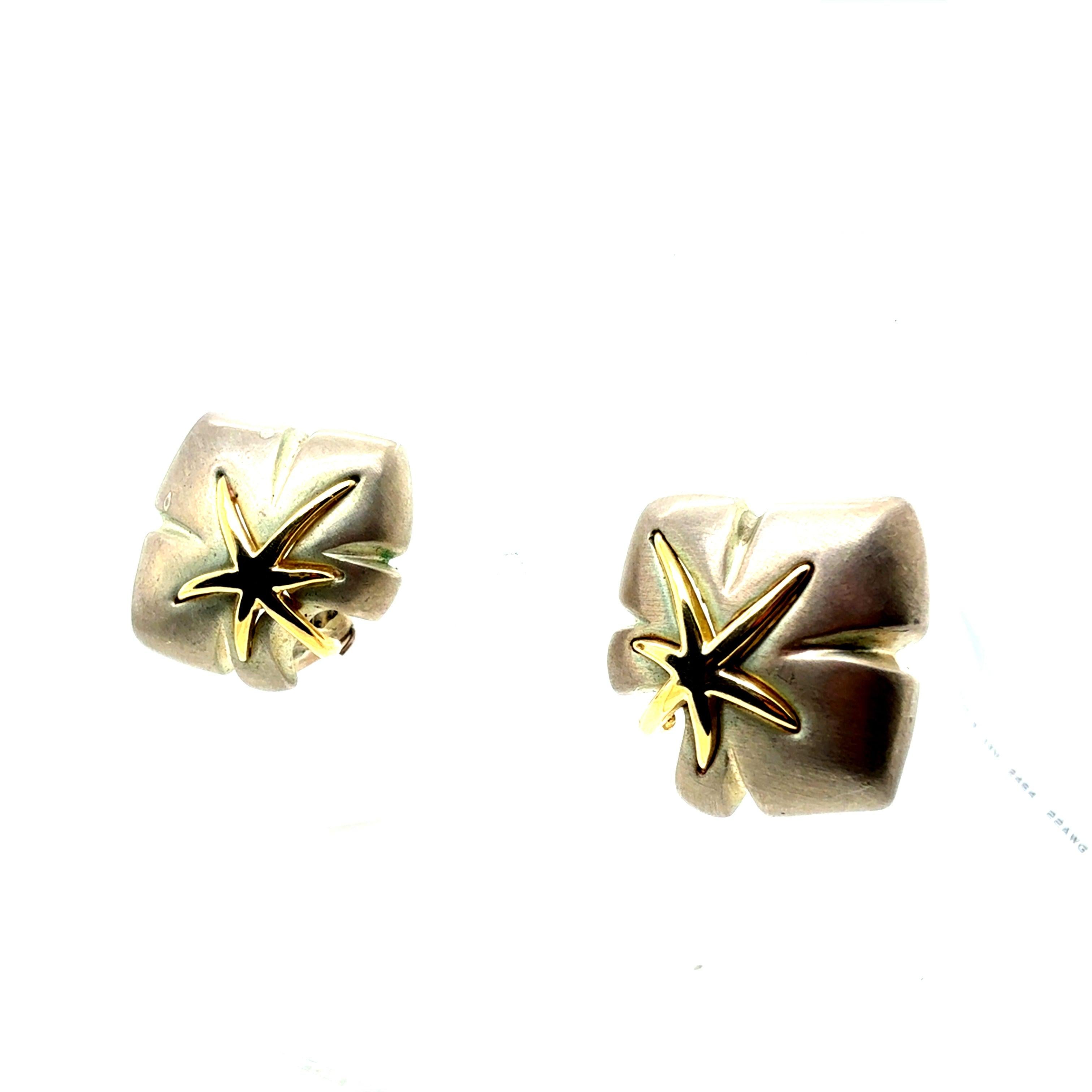 Retro Gold & Silver Original Tiffany and Company Starfish Statement Earrings In Good Condition For Sale In Los Angeles, CA
