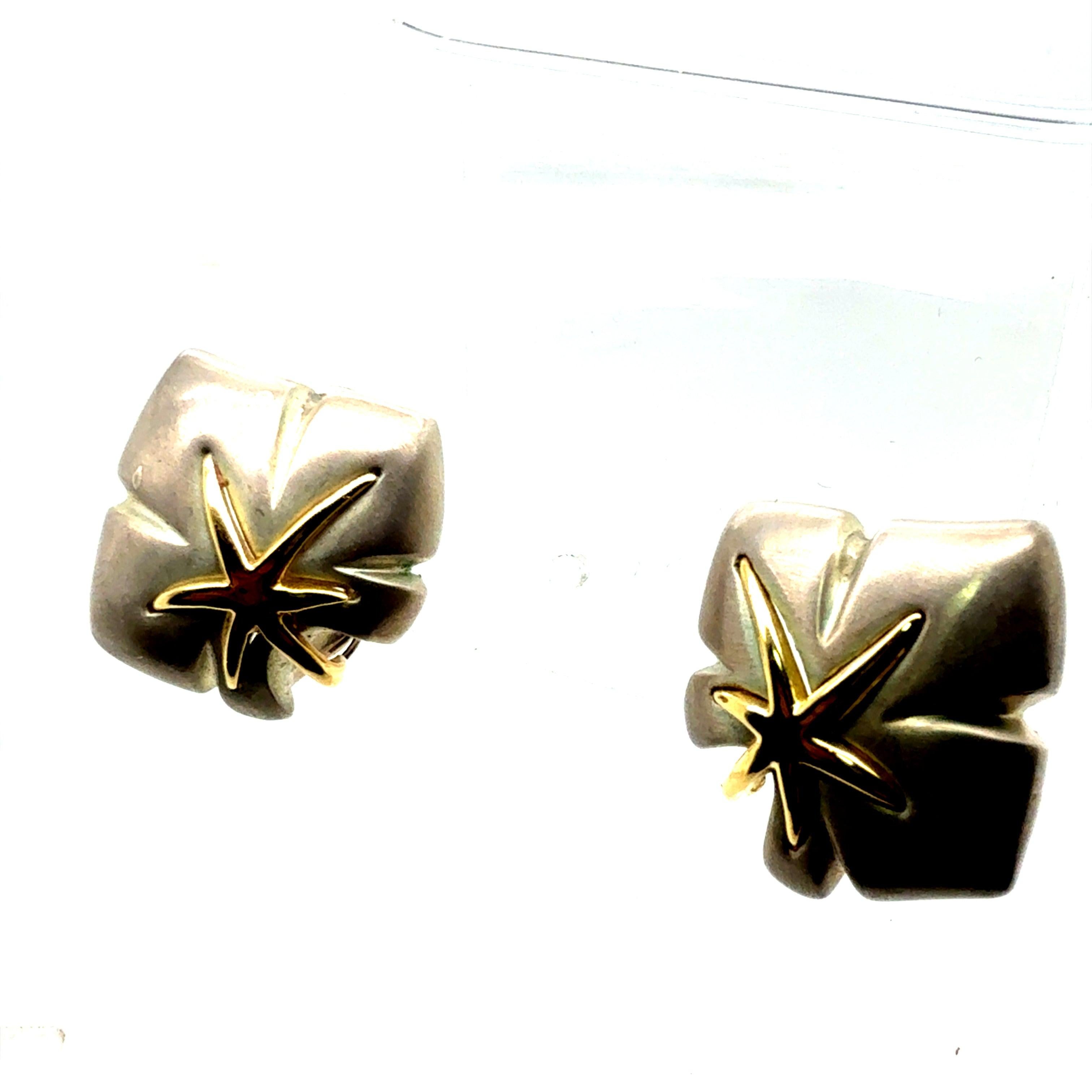 Retro Gold & Silver Original Tiffany and Company Starfish Statement Earrings For Sale 1