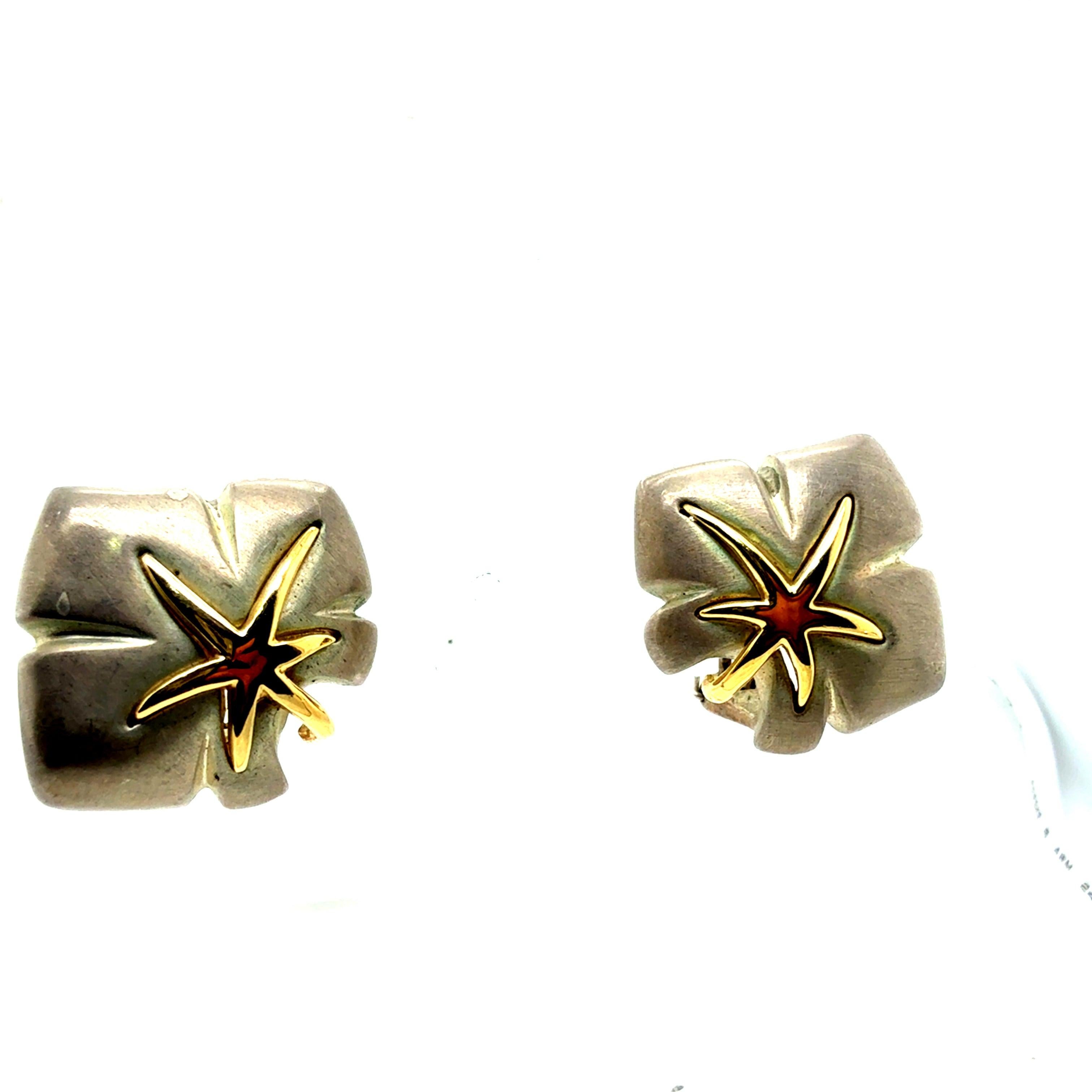 Retro Gold & Silver Original Tiffany and Company Starfish Statement Earrings For Sale 2