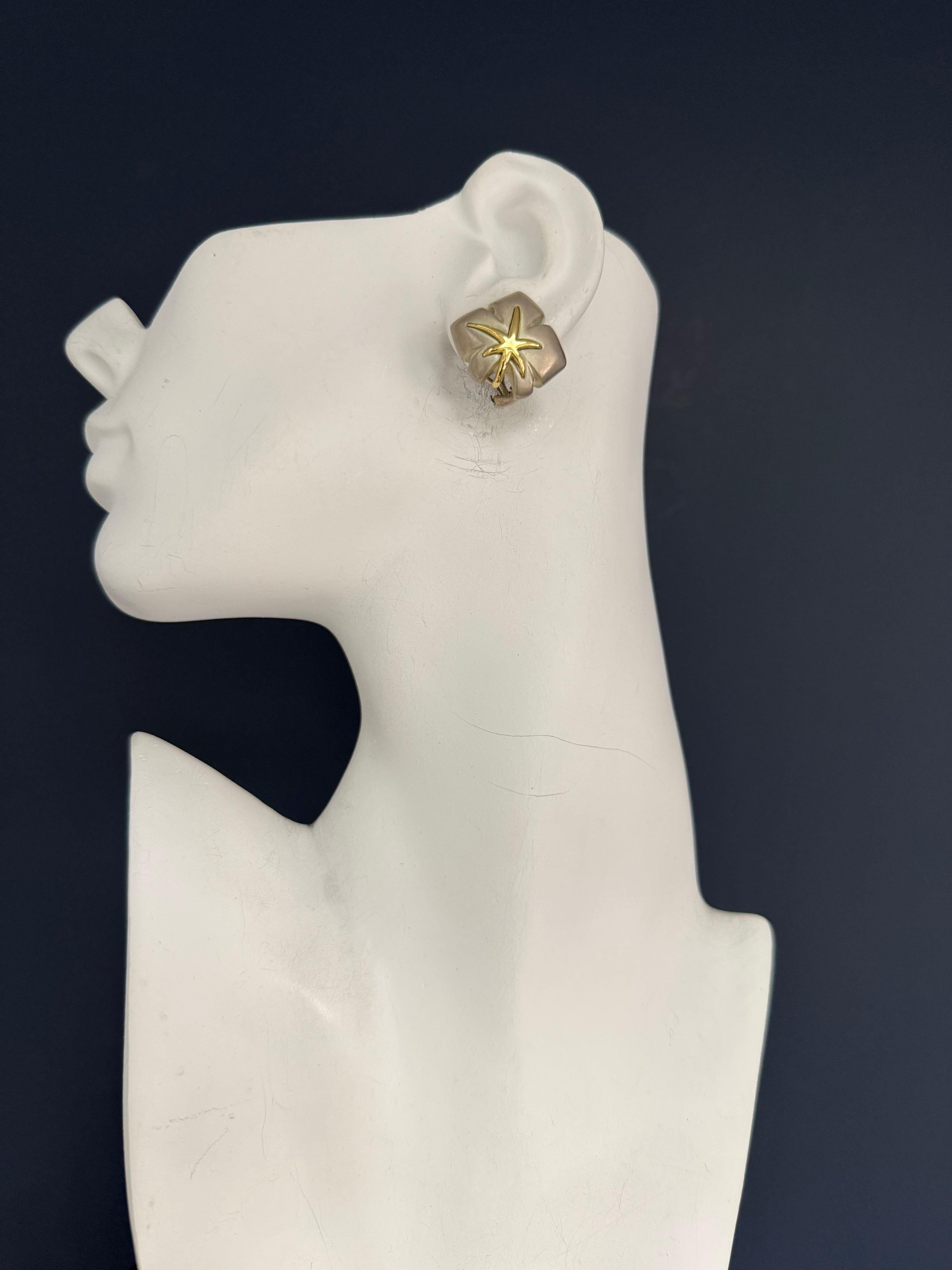 Retro Gold & Silver Original Tiffany and Company Starfish Statement Earrings For Sale 3