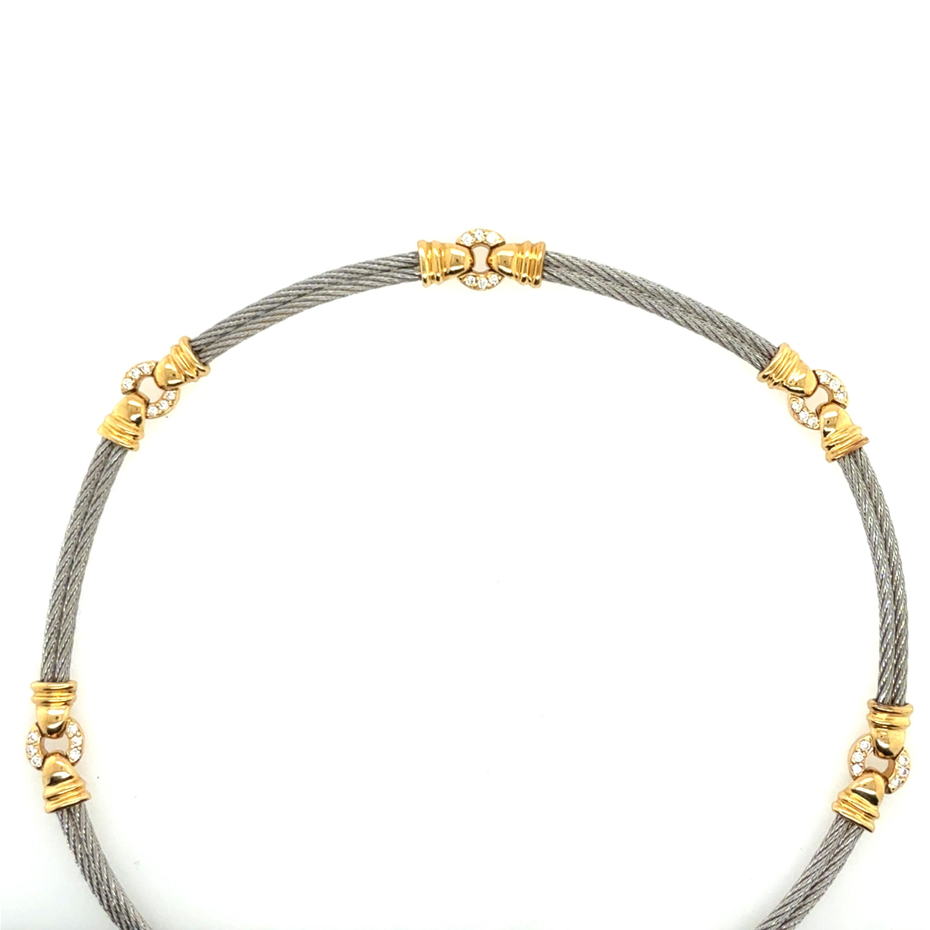 Retro Gold & Steel 0.6 Carat Natural Diamond Statement Necklace Circa 1985 Pour femmes en vente