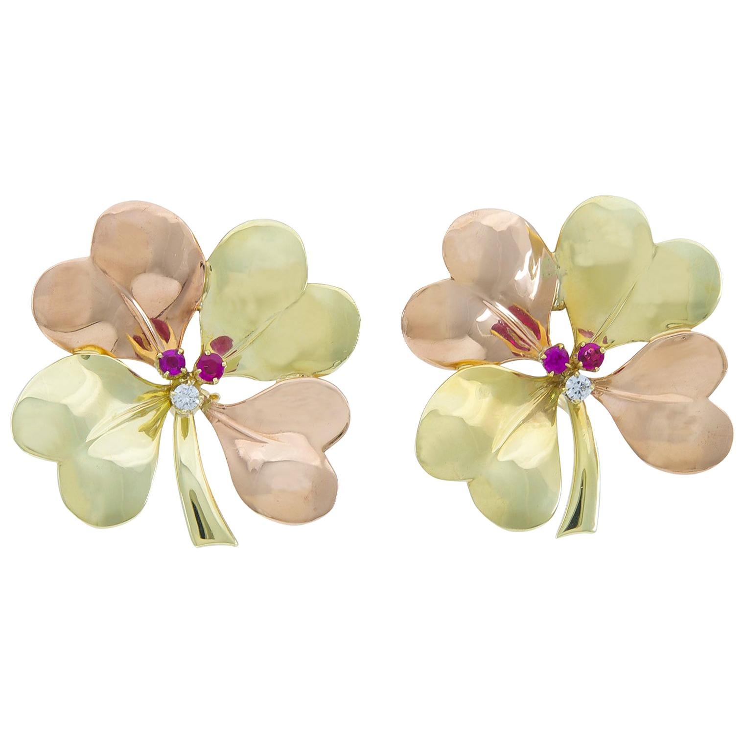 Retro Gold Tiffany & Co. 4-Leaf Clover Earrings