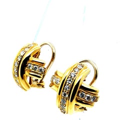 Retro Gold Tiffany & Co Natural One CT Colorless Diamond CrissCross Earrings