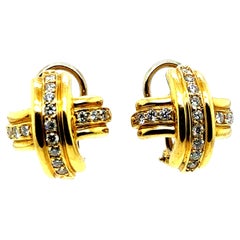 Retro Gold Tiffany & Co. Natürlicher farbloser Diamant CrissCross-Ohrring mit einem CT