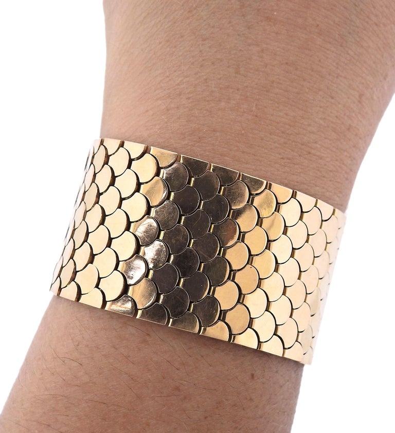 Retro Gold Wide Bracelet For Sale at 1stDibs