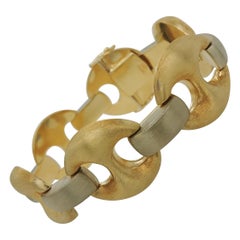 Retro Gold Wide Fashion Link Bracelet with a Satin Finish on Yellow & White Gold