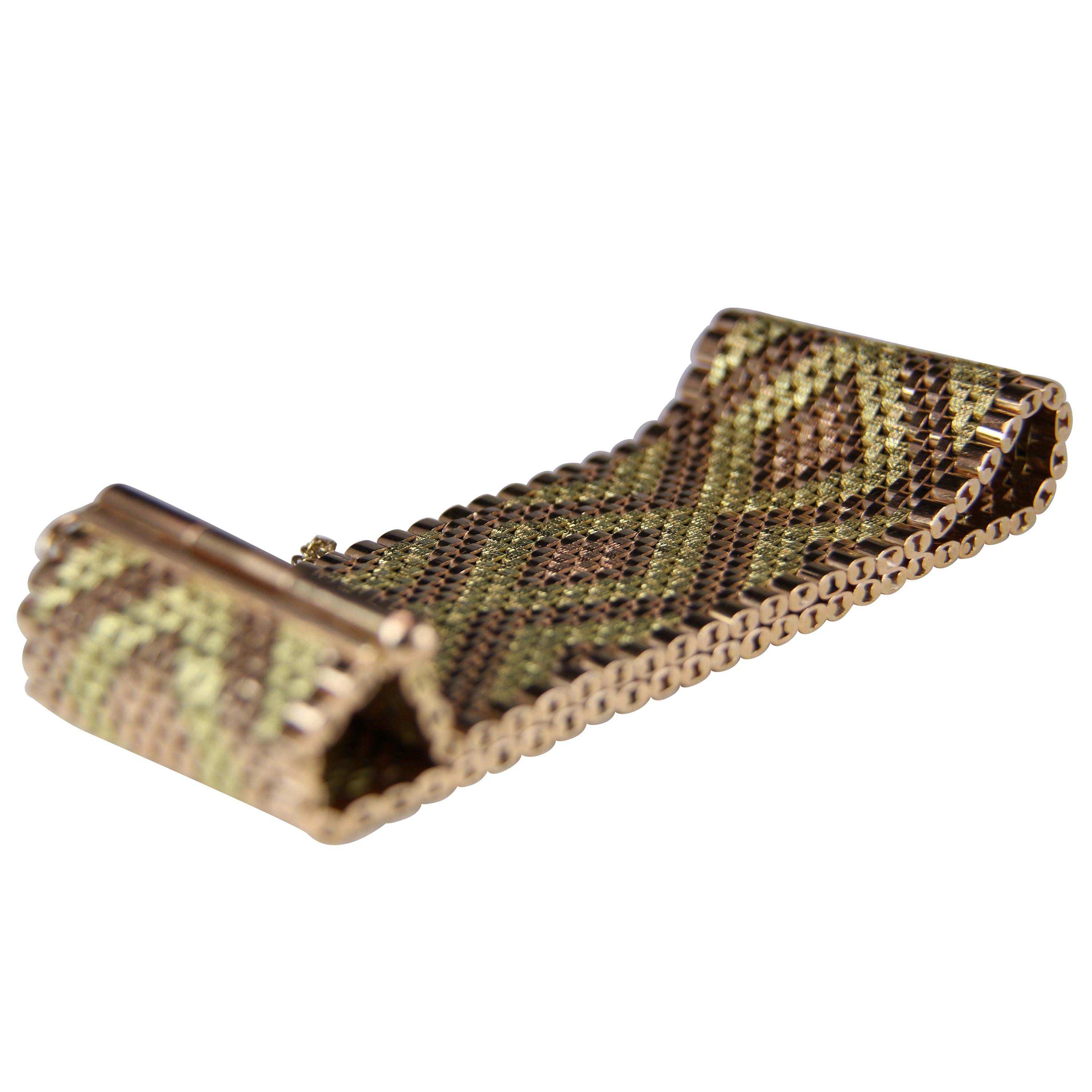 Wide Woven Gold Bracelet at 1stDibs