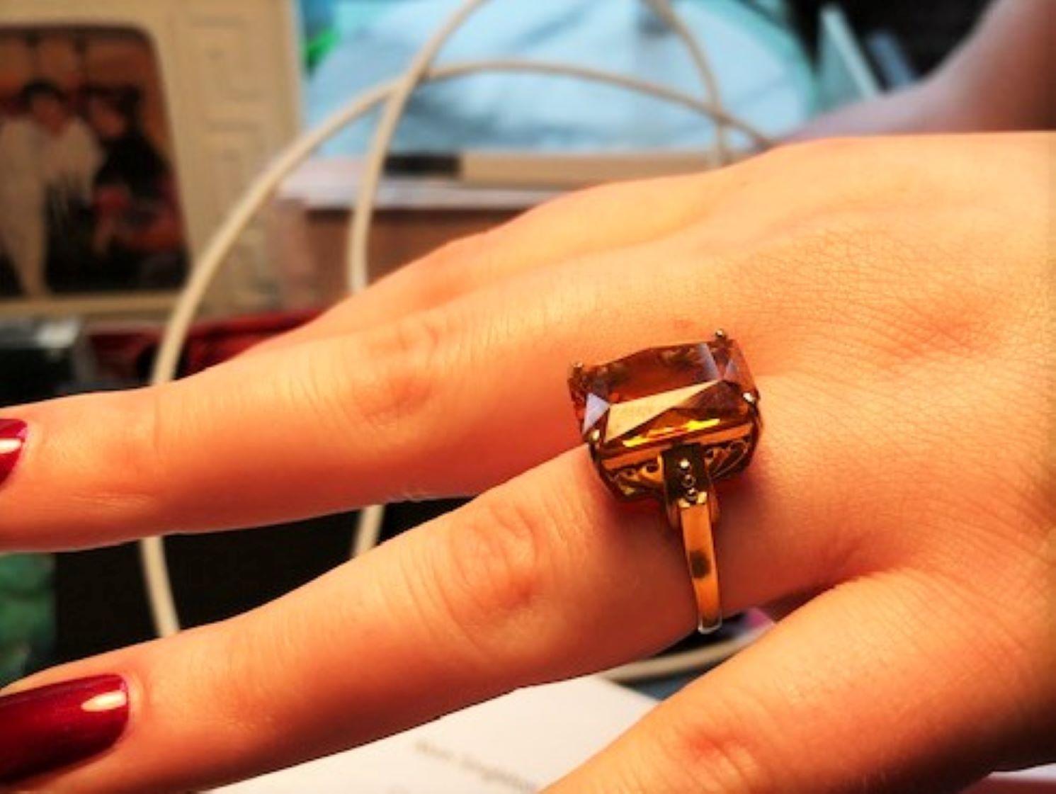 Retro Goldener Citrin Ring aus 18 Karat Gold 1