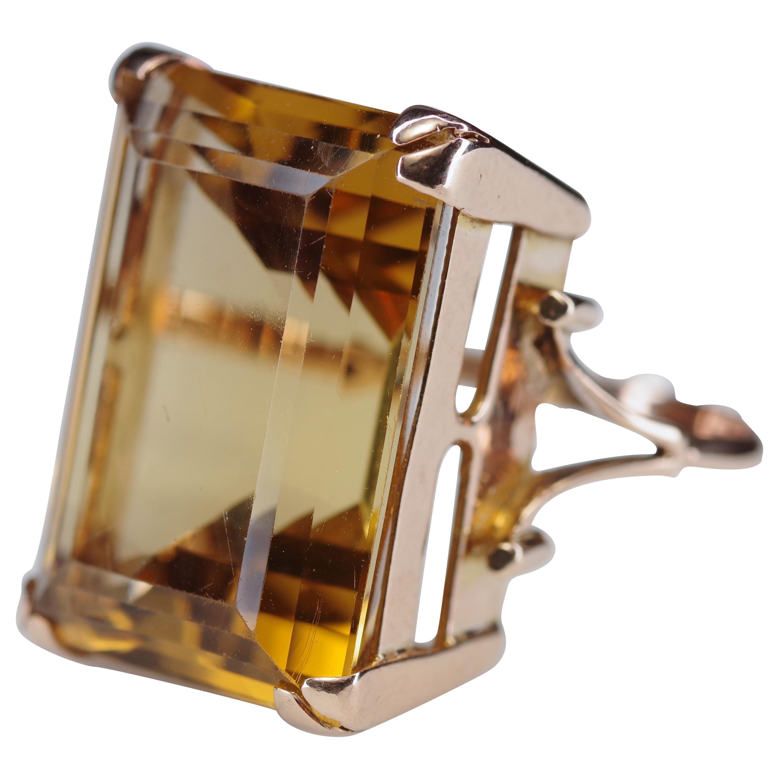 Retro Golden Citrine Cocktail Ring