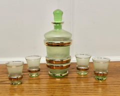 Retro Green and Gold Glass Sherry Decanter and 4 Glasses    Undoubtedly Retro