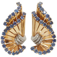 Clip per orecchie con diamante e zaffiro Gubelin retrò