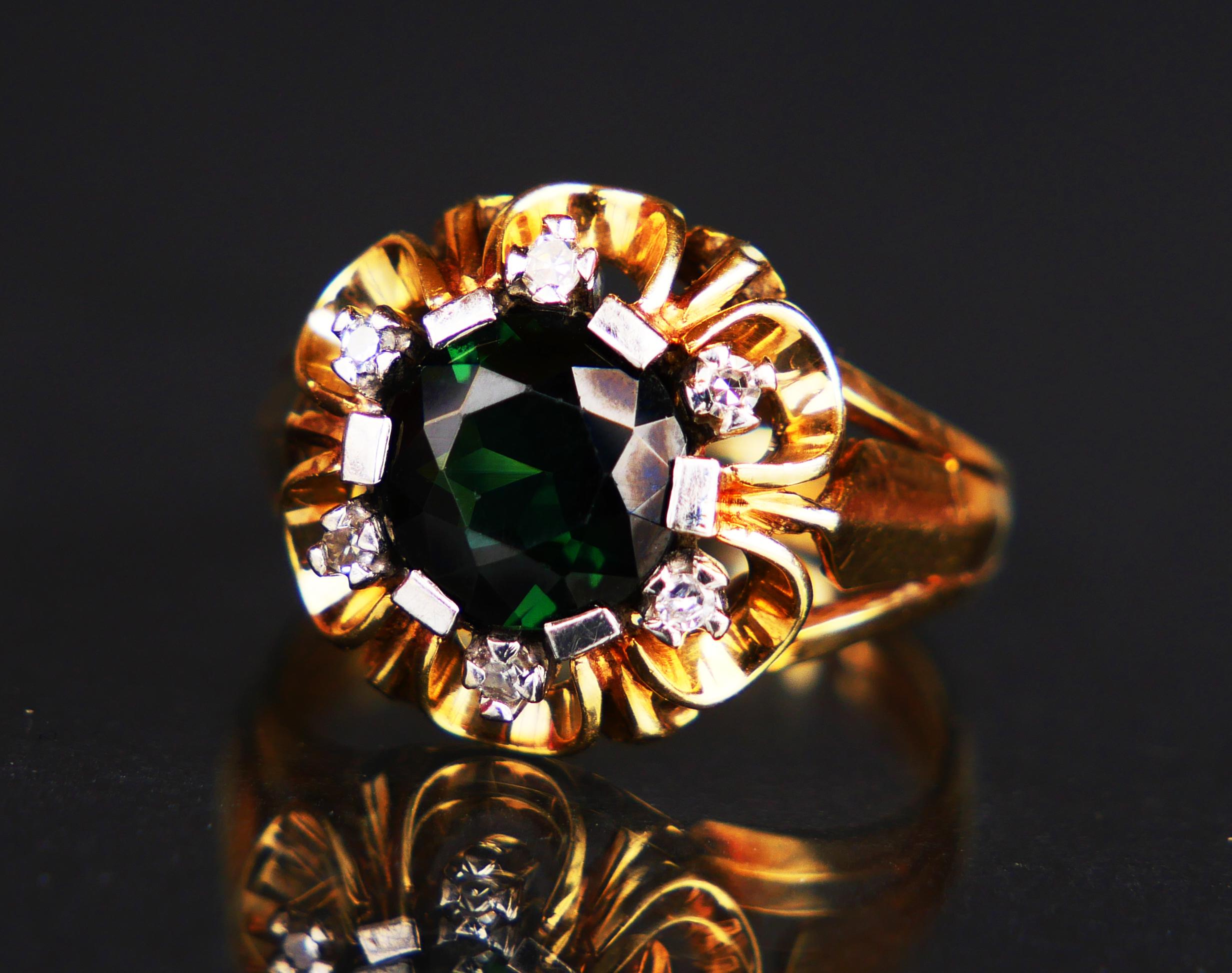 Bague Retro Halo 2.25ct Tourmaline Diamants or massif 14K Ø US6.75 / 4 gr en vente 6