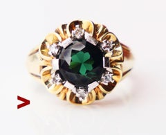 Retro Halo 2.25ct Tourmaline Diamonds Ring solid 14K Gold Ø US6.75 / 4 gr