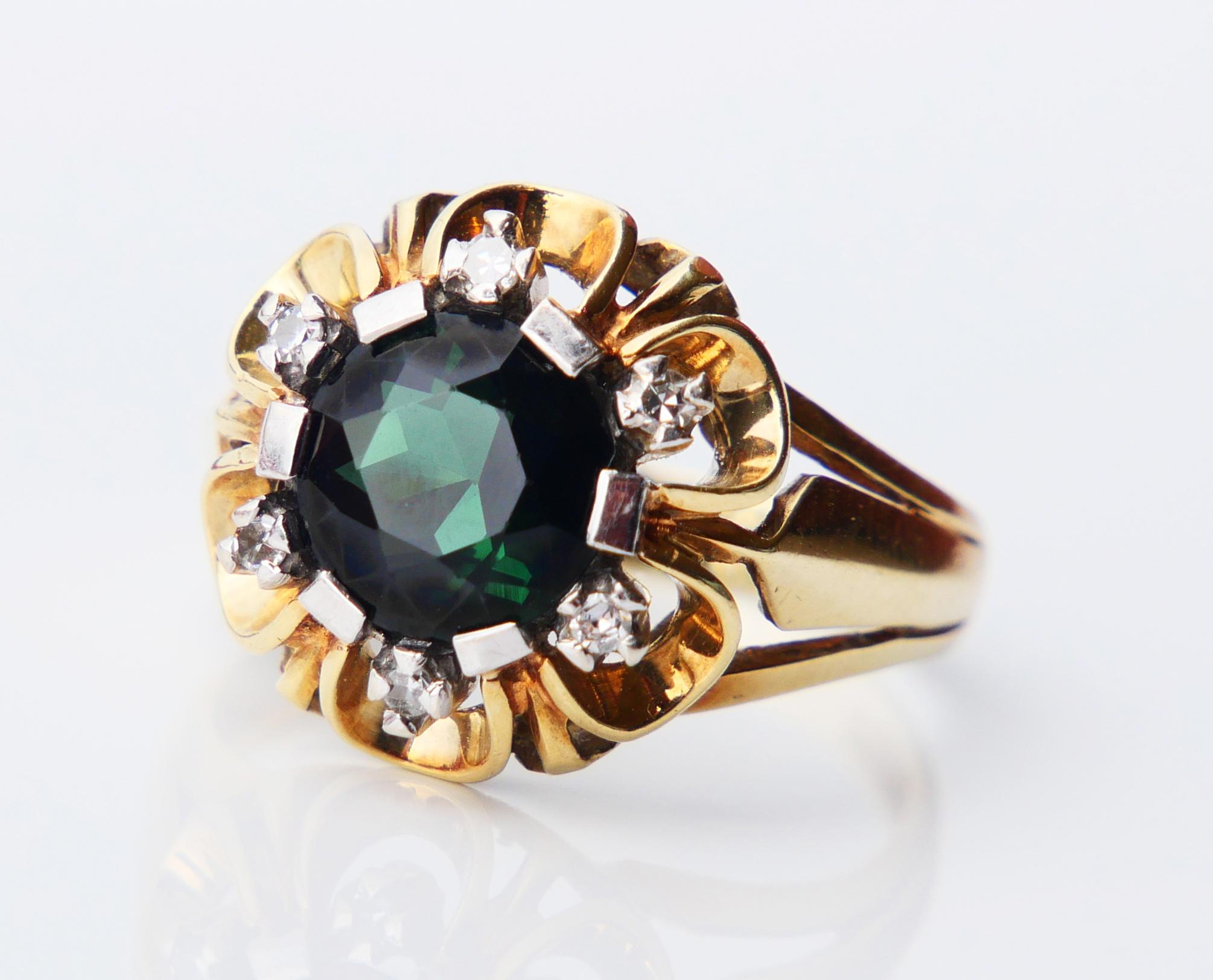 Retro Halo 2.25ct Tourmaline Diamonds Ring solid 14K Gold Ø US6.75 / 4 gr For Sale 1