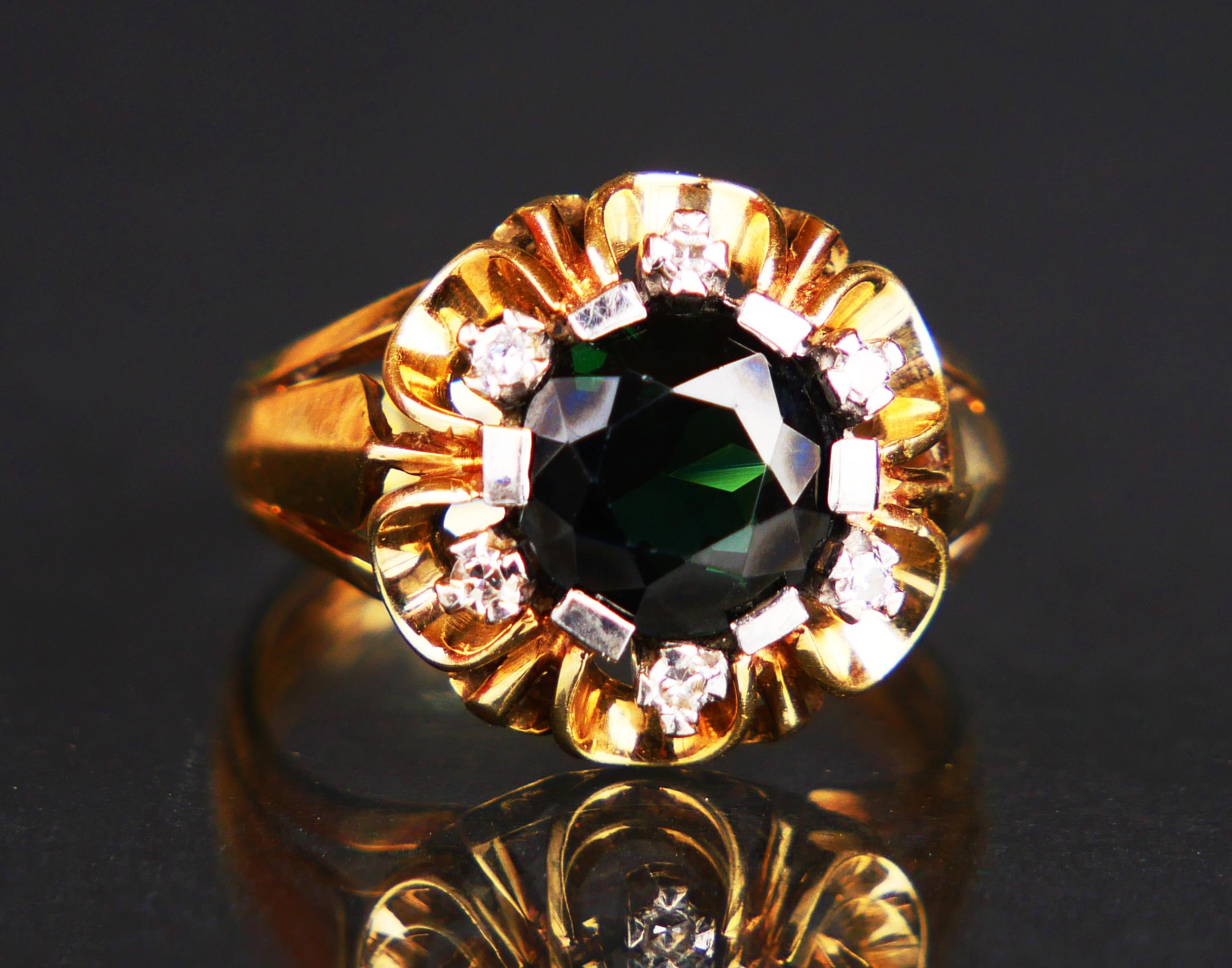 Retro Halo 2.25ct Tourmaline Diamonds Ring solid 14K Gold Ø US6.75 / 4 gr For Sale 4