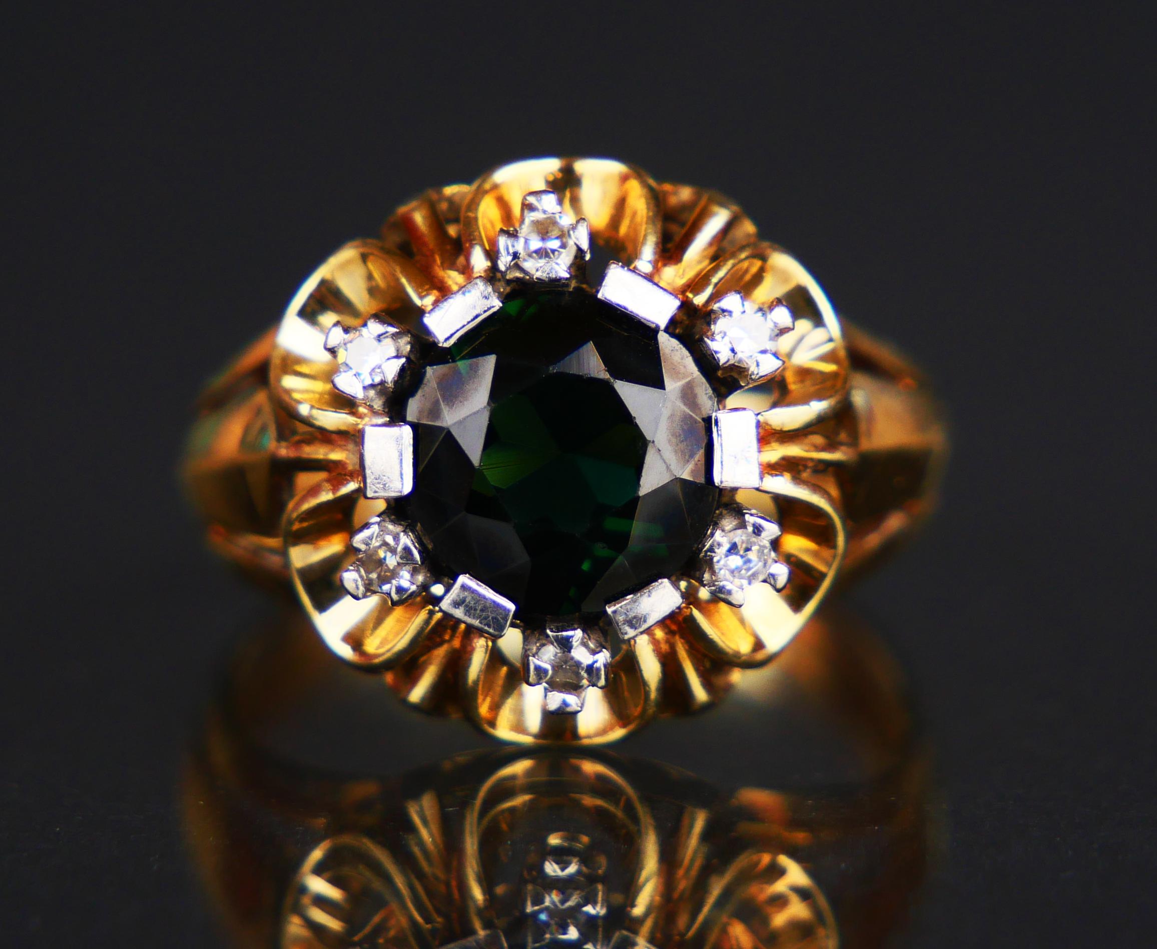 Anillo Retro Halo 2.25ct Turmalina Diamantes Oro 14K macizo Ø US6.75 / 4 gr en venta 5