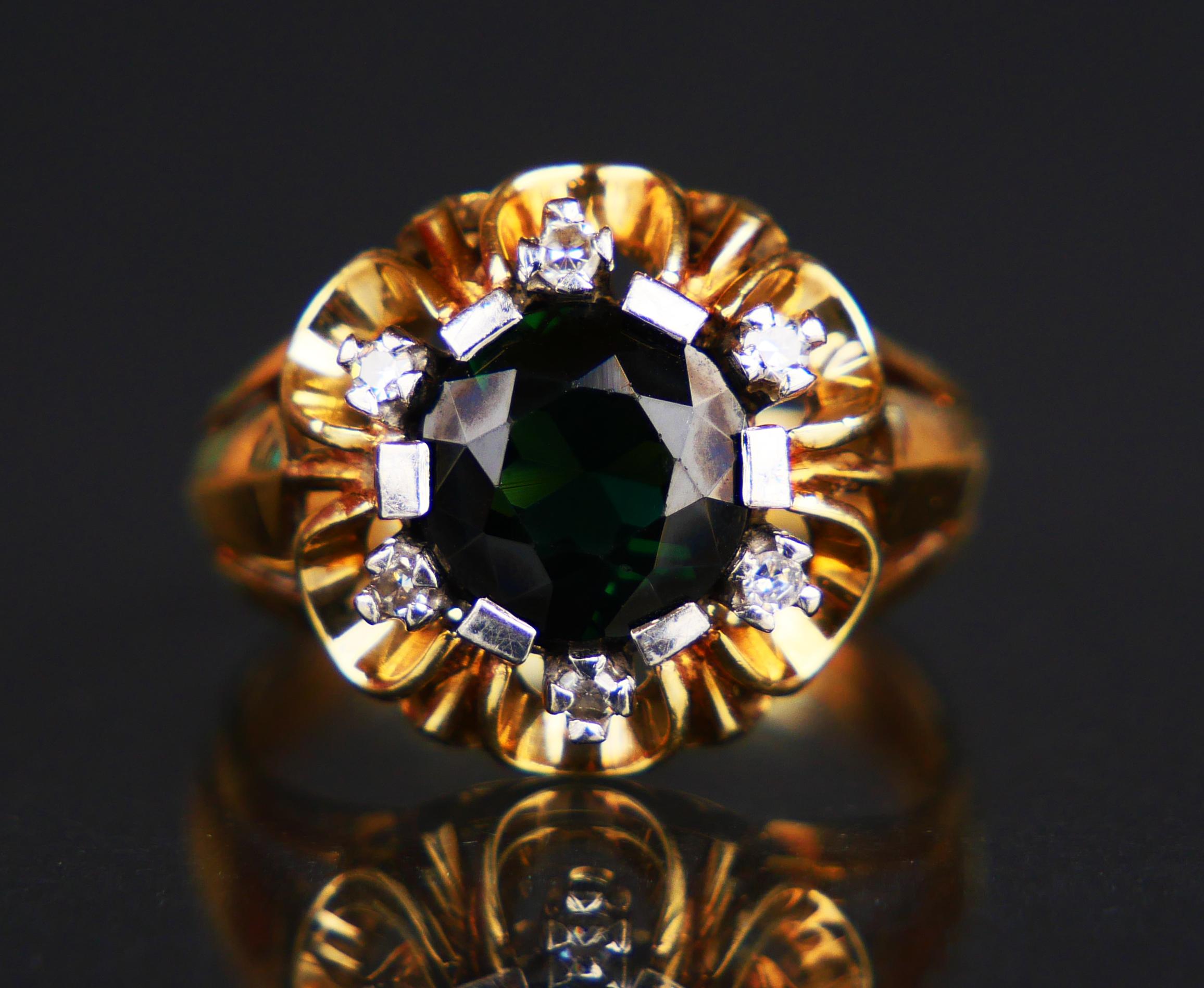 Retro Halo 2.25ct Tourmaline Diamonds Ring solid 14K Gold Ø US6.75 / 4 gr For Sale 5