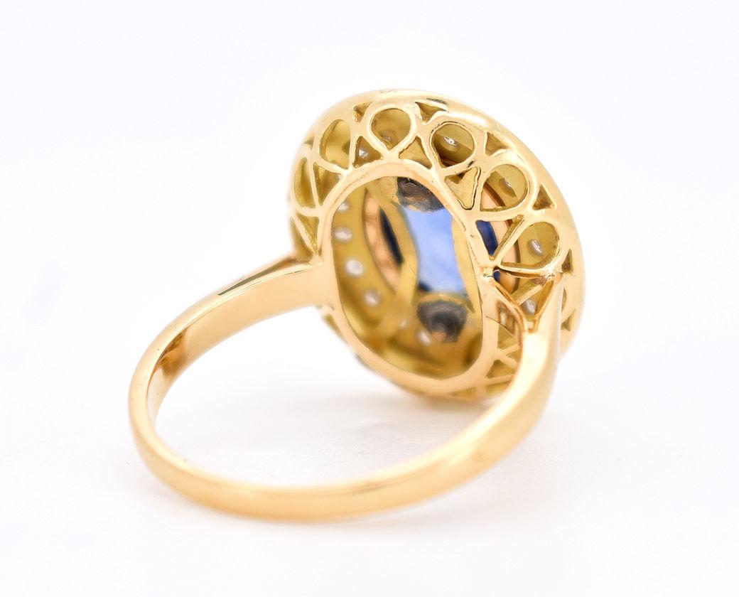 Bague rétro en or, saphir de Ceylan, diamants et émail Bon état - En vente à PARIS, FR