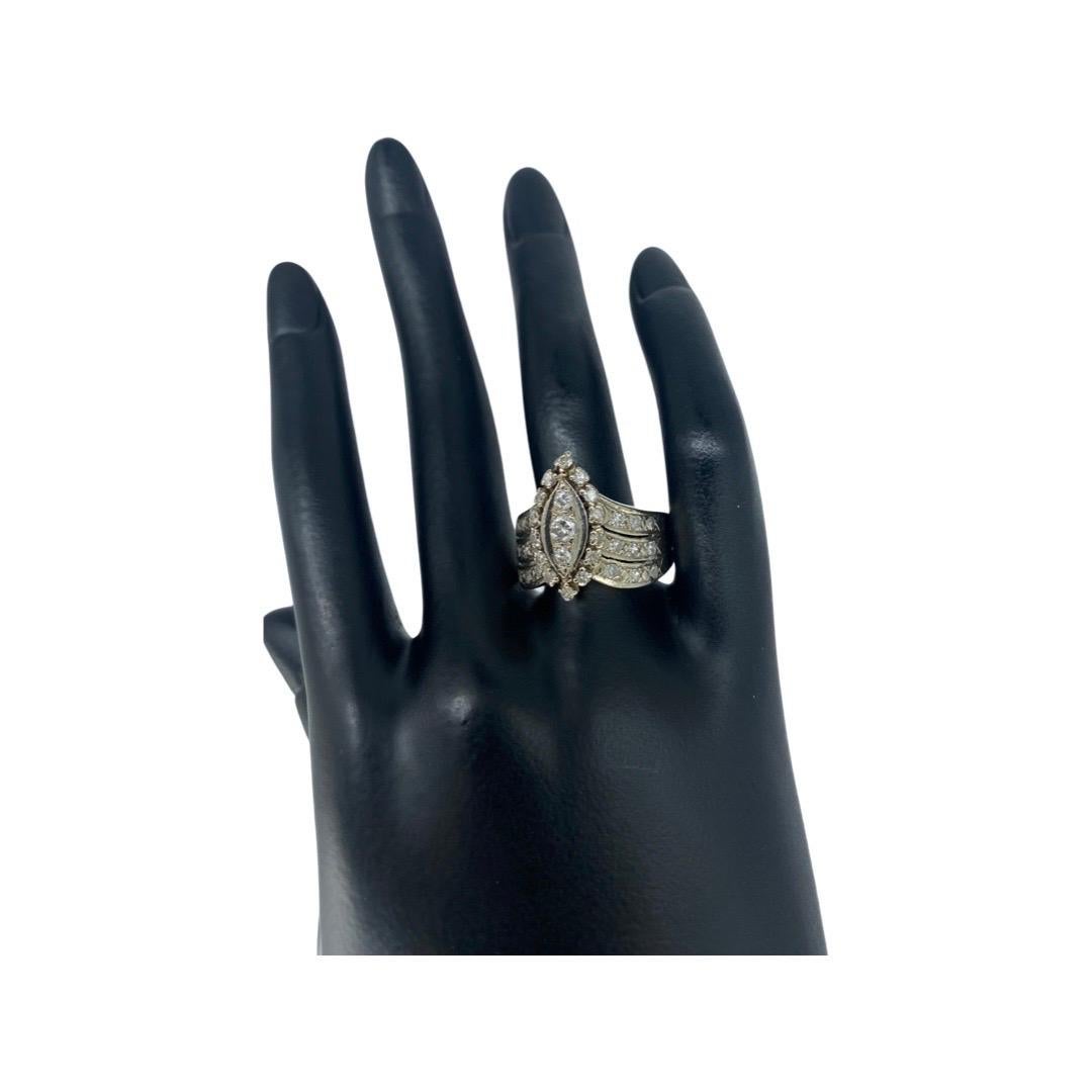 Retro Harold Freeman EREV 1.20 Carat Diamonds Tiara 3-Row Ring 14k White Gold For Sale 2