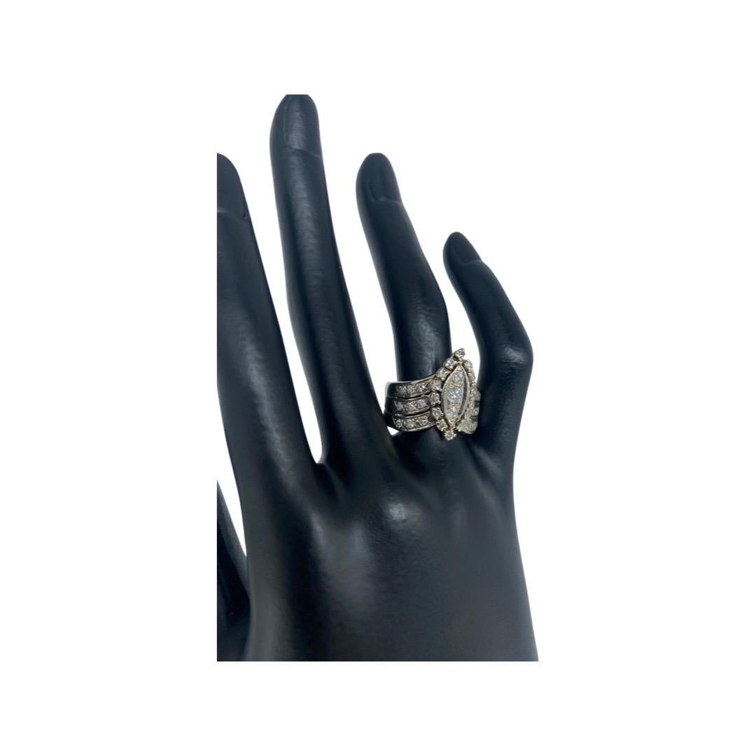 Retro Harold Freeman EREV 1.20 Carat Diamonds Tiara 3-Row Ring 14k White Gold For Sale 3