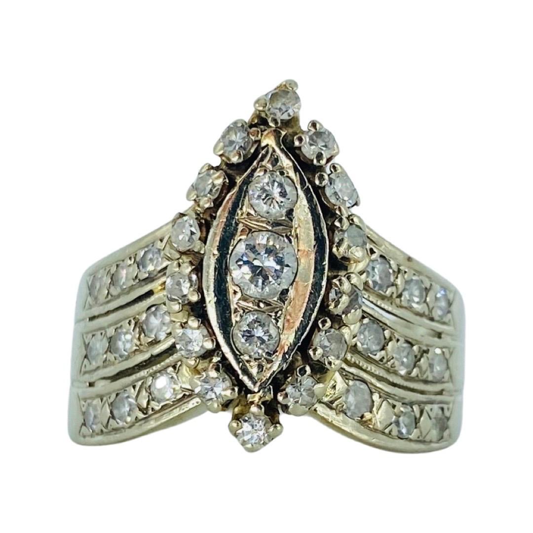 Harold Freeman Bague rétro à 3 rangées de diamants en or blanc 14 carats EREV 1,20 carat Bon état - En vente à Miami, FL