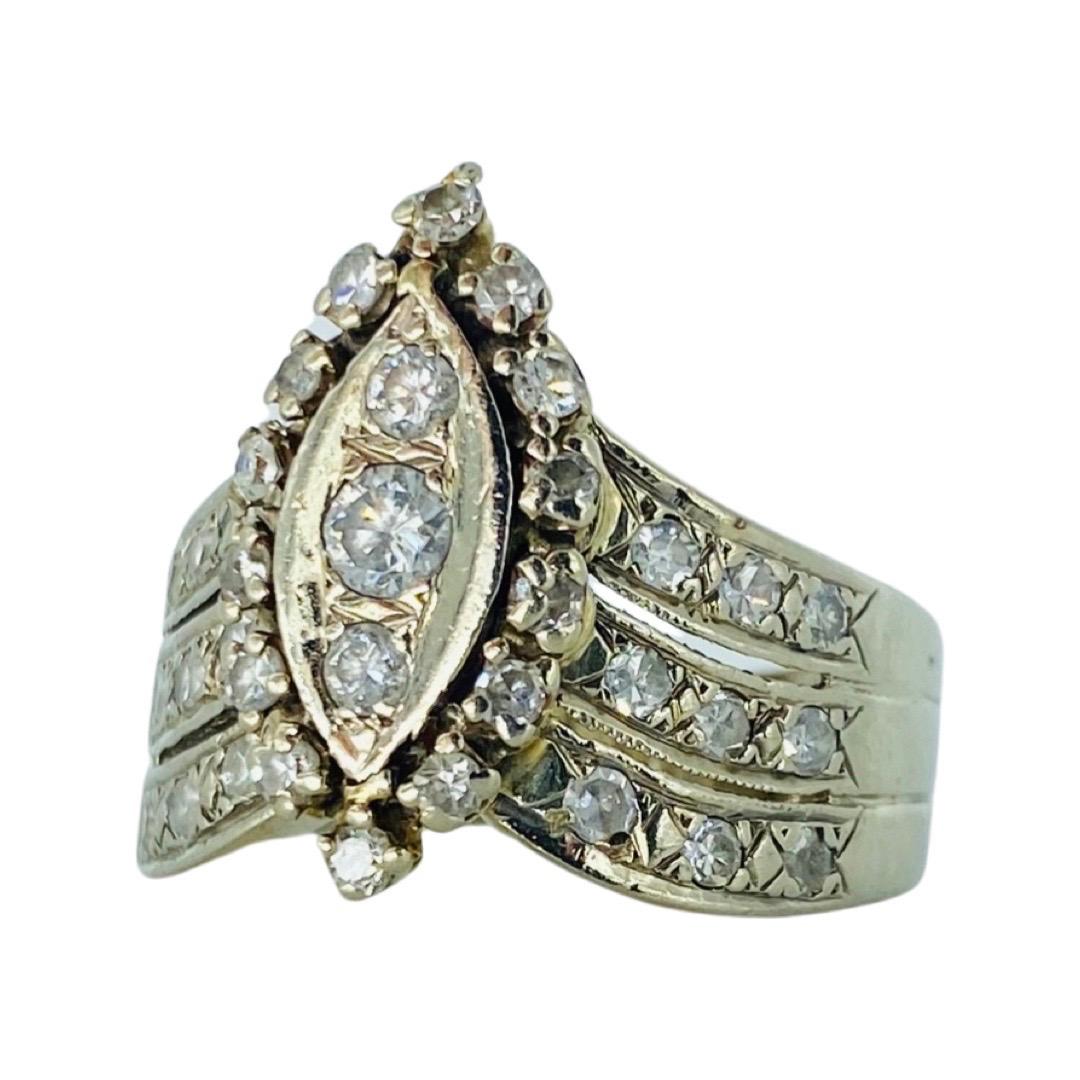 Harold Freeman Bague rétro à 3 rangées de diamants en or blanc 14 carats EREV 1,20 carat Unisexe en vente