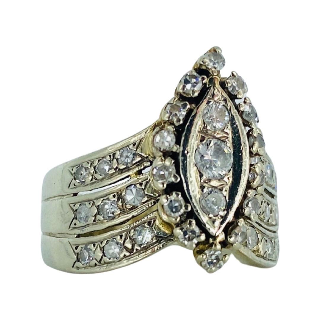 Round Cut Retro Harold Freeman EREV 1.20 Carat Diamonds Tiara 3-Row Ring 14k White Gold For Sale