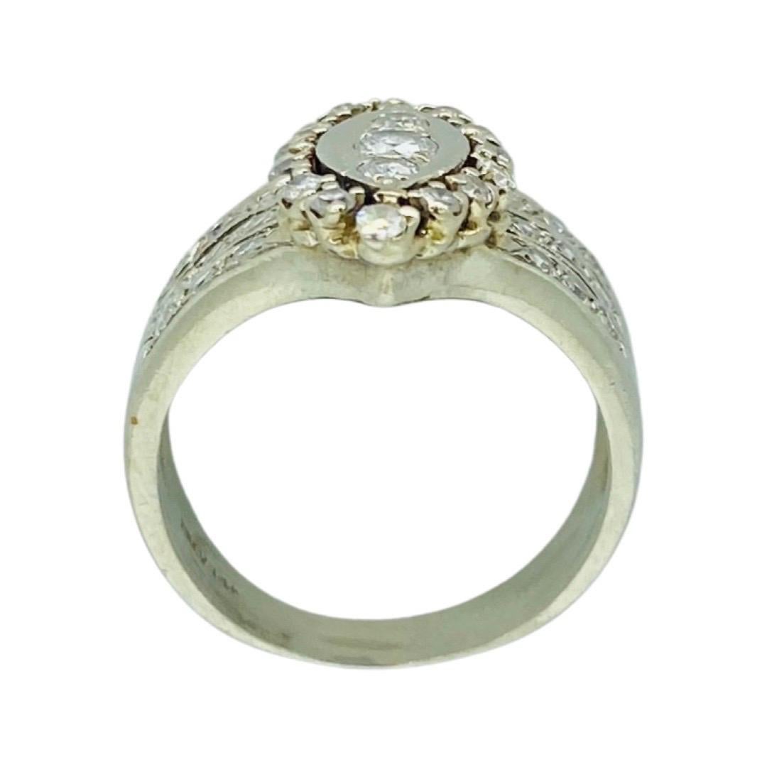 Retro Harold Freeman EREV 1.20 Carat Diamonds Tiara 3-Row Ring 14k White Gold In Good Condition For Sale In Miami, FL