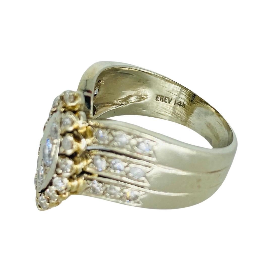 Women's or Men's Retro Harold Freeman EREV 1.20 Carat Diamonds Tiara 3-Row Ring 14k White Gold For Sale