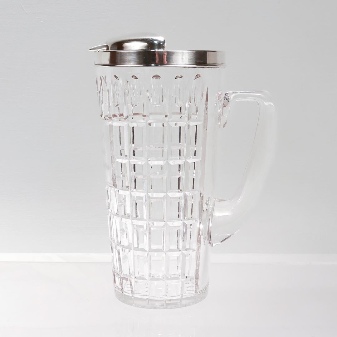 Retro Hawkes Cut Glass and Sterling Sterling Pitcher with a Whimsical Dedication In Good Condition For Sale In Philadelphia, PA